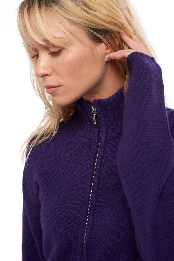 Cashmere kaschmir pullover damen zip kapuze elodie deep purple 2xl