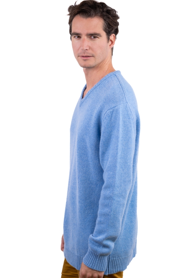 Cashmere kaschmir pullover herren v ausschnitt atman azurblau meliert 3xl