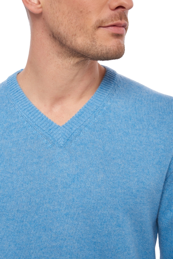 Cashmere kaschmir pullover herren v ausschnitt hippolyte 4f azurblau meliert 2xl