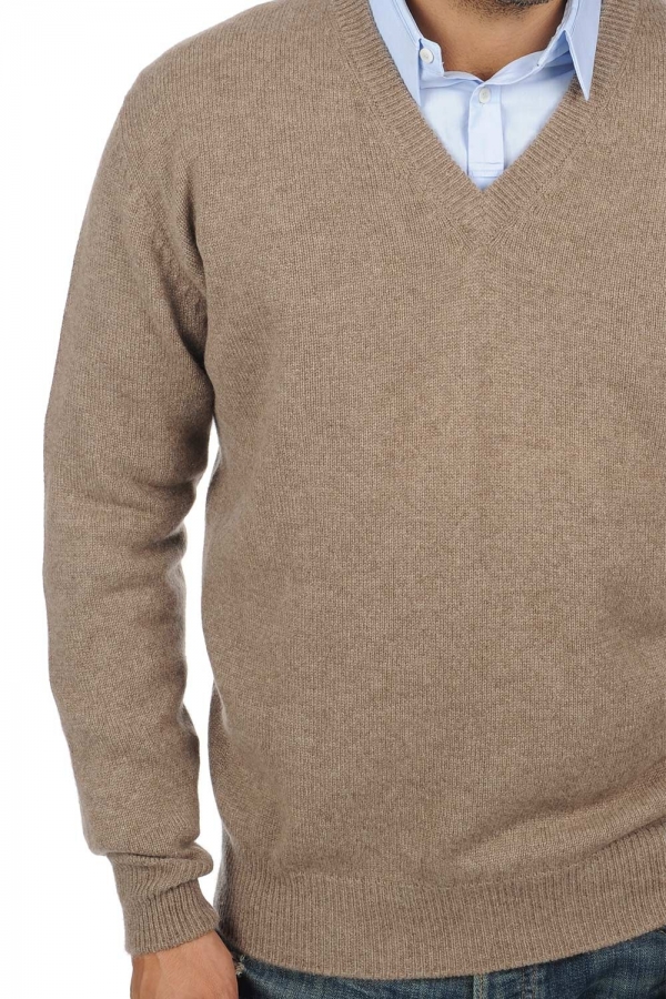 Cashmere kaschmir pullover herren v ausschnitt hippolyte 4f natural brown 4xl