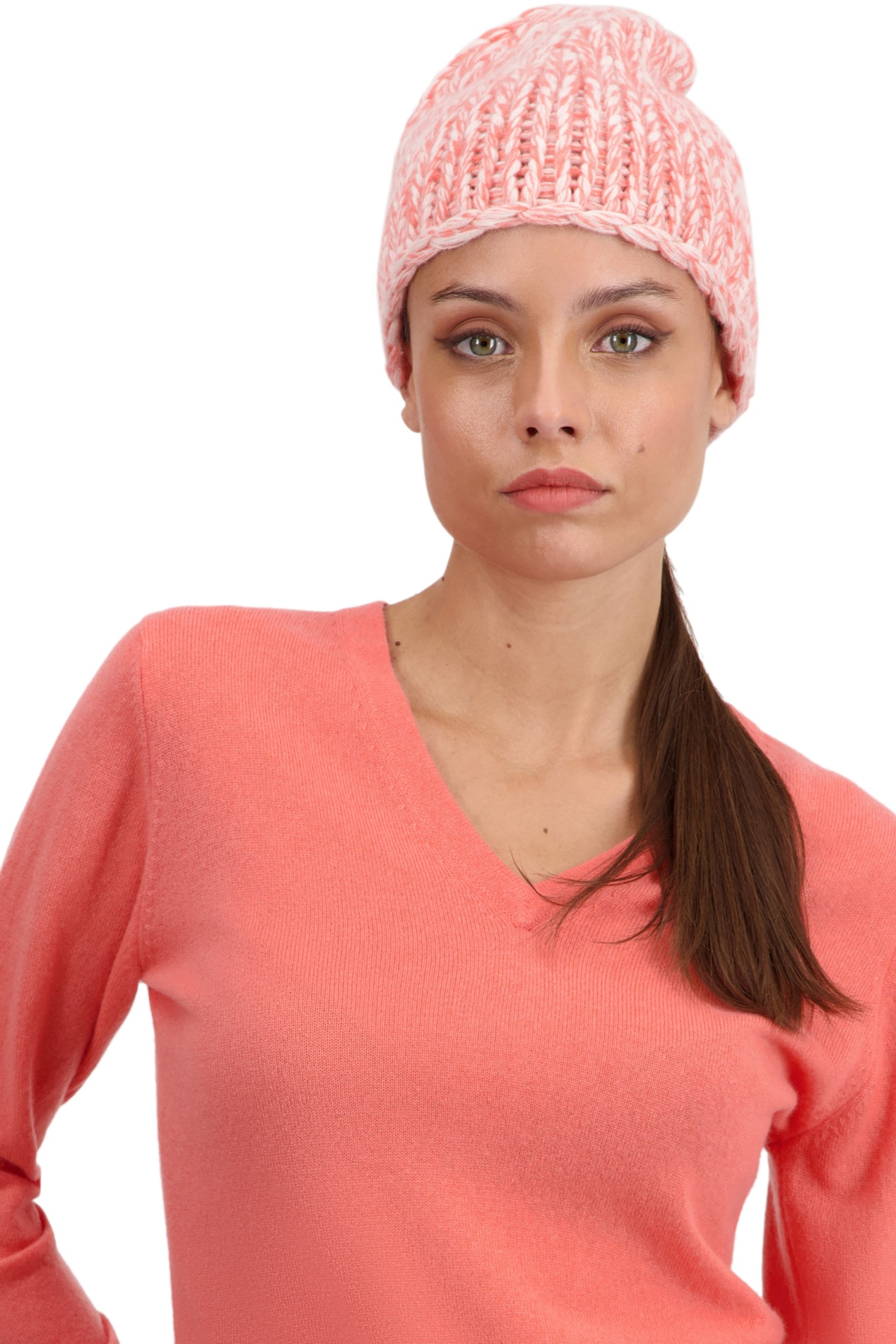 Cashmere accessoires kaschmir strickmutzen tchoopy natural ecru zartrosa peach 26 x 23 cm