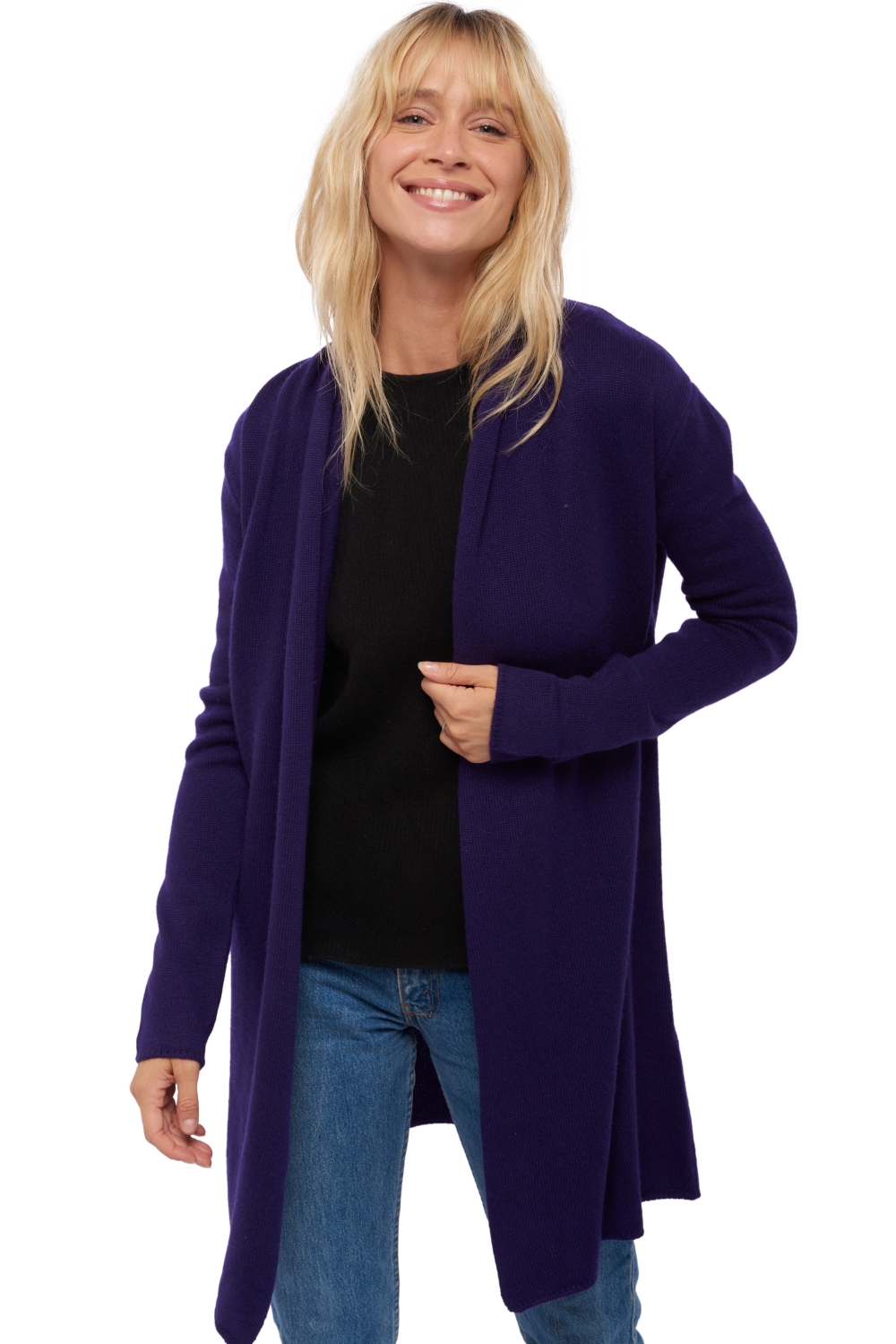 Cashmere kaschmir pullover damen strickjacken cardigan perla deep purple xl