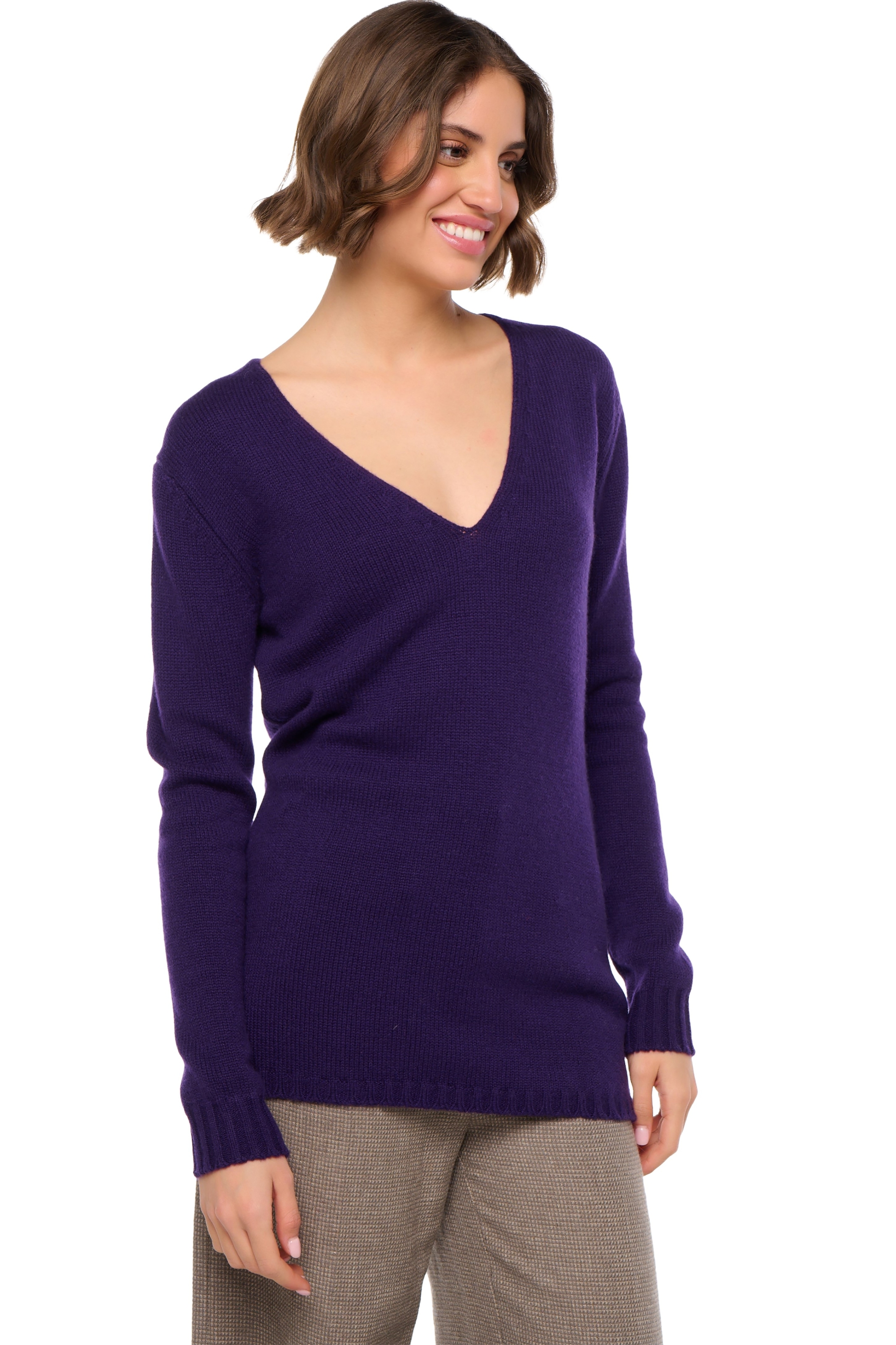 Cashmere kaschmir pullover damen v ausschnitt vanessa deep purple l