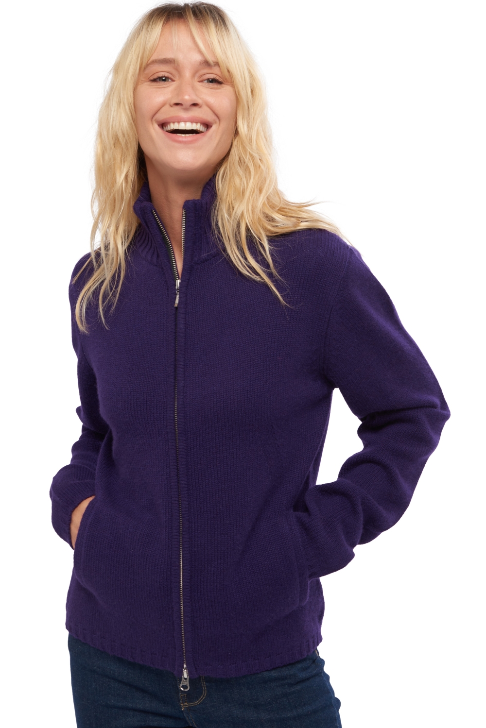 Cashmere kaschmir pullover damen zip kapuze elodie deep purple 2xl
