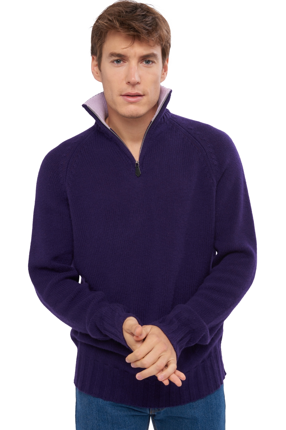 Cashmere kaschmir pullover herren dicke olivier deep purple lilas m