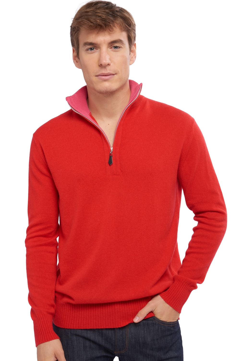 Cashmere kaschmir pullover herren polo henri rouge rose shocking 3xl