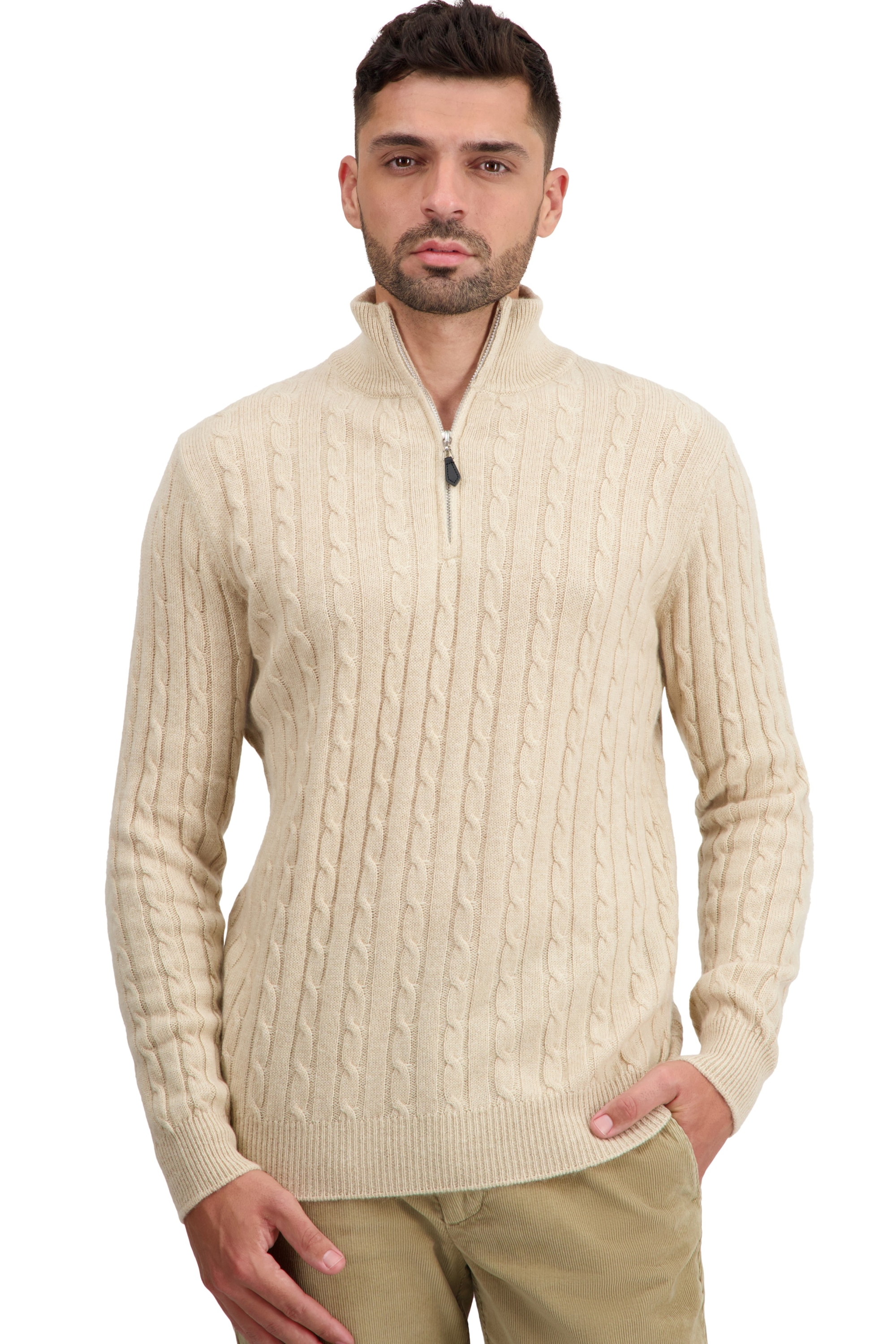 Cashmere kaschmir pullover herren polo taurus natural beige 3xl