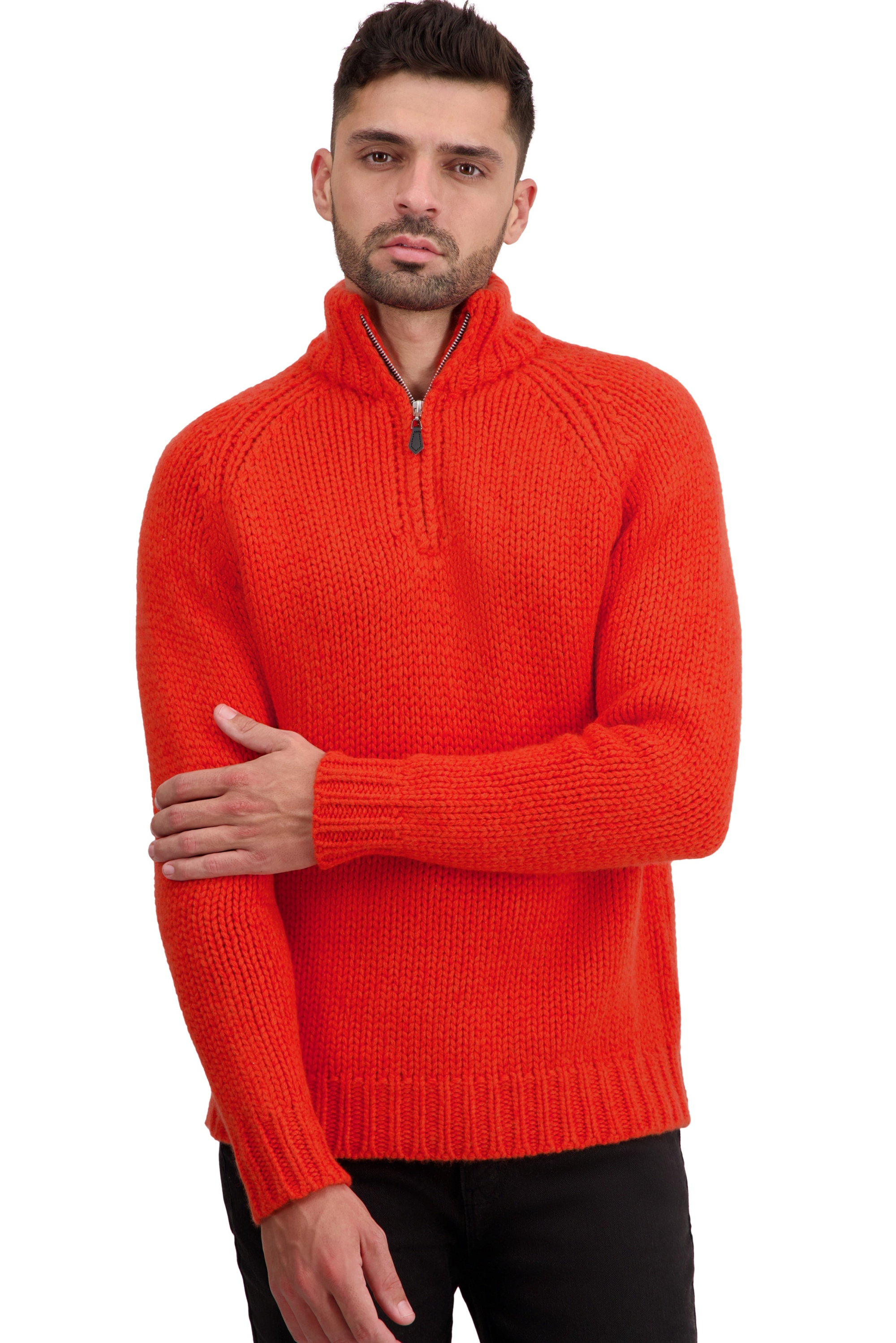 Cashmere kaschmir pullover herren polo tripoli bloody orange paprika 2xl