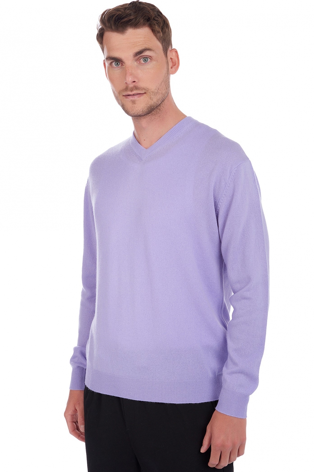 Cashmere kaschmir pullover herren v ausschnitt gaspard bluhender lavendel 2xl