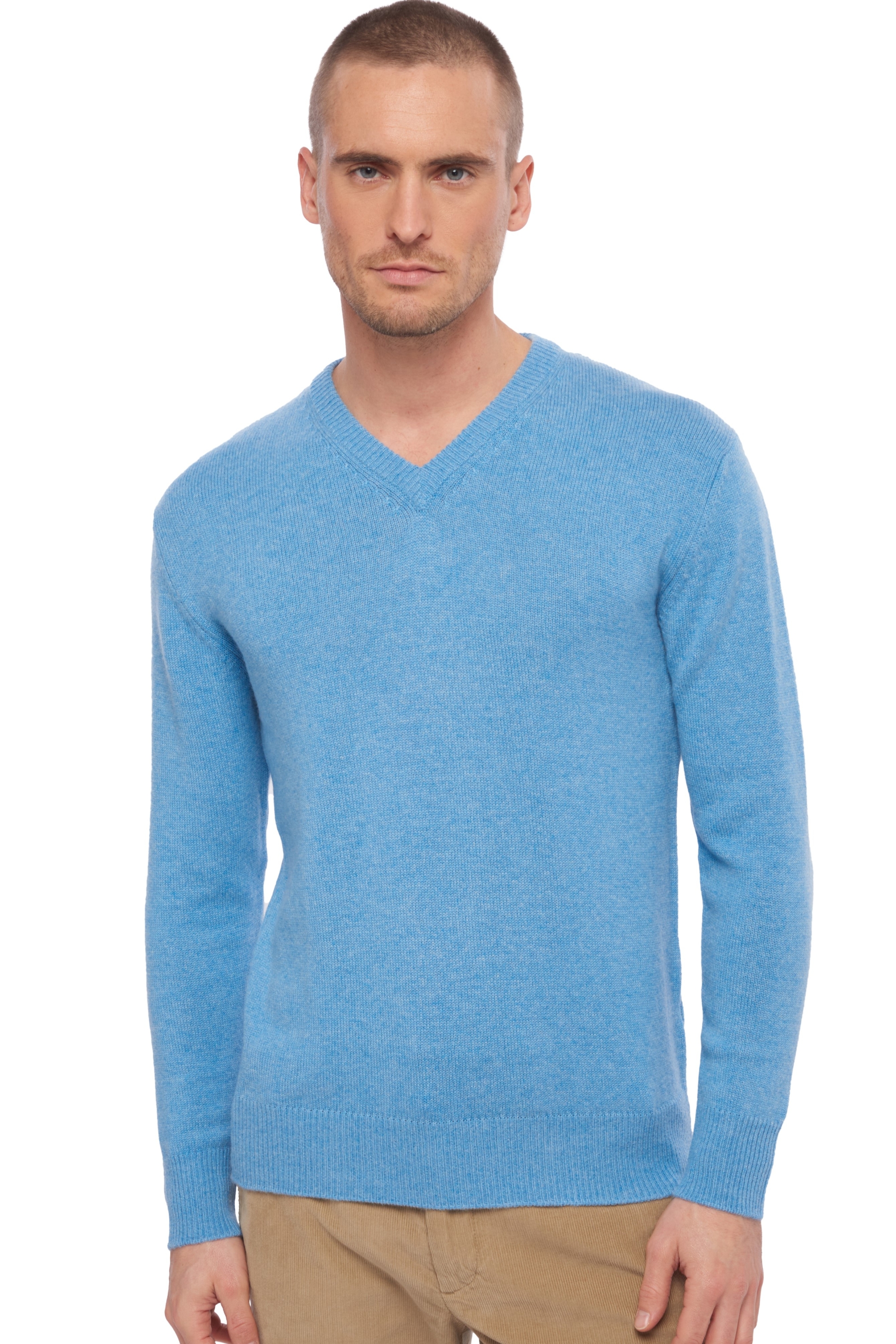 Cashmere kaschmir pullover herren v ausschnitt hippolyte 4f azurblau meliert xl