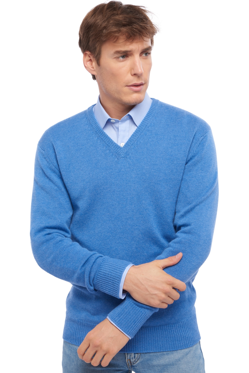 Cashmere kaschmir pullover herren v ausschnitt hippolyte 4f blau meliert 3xl