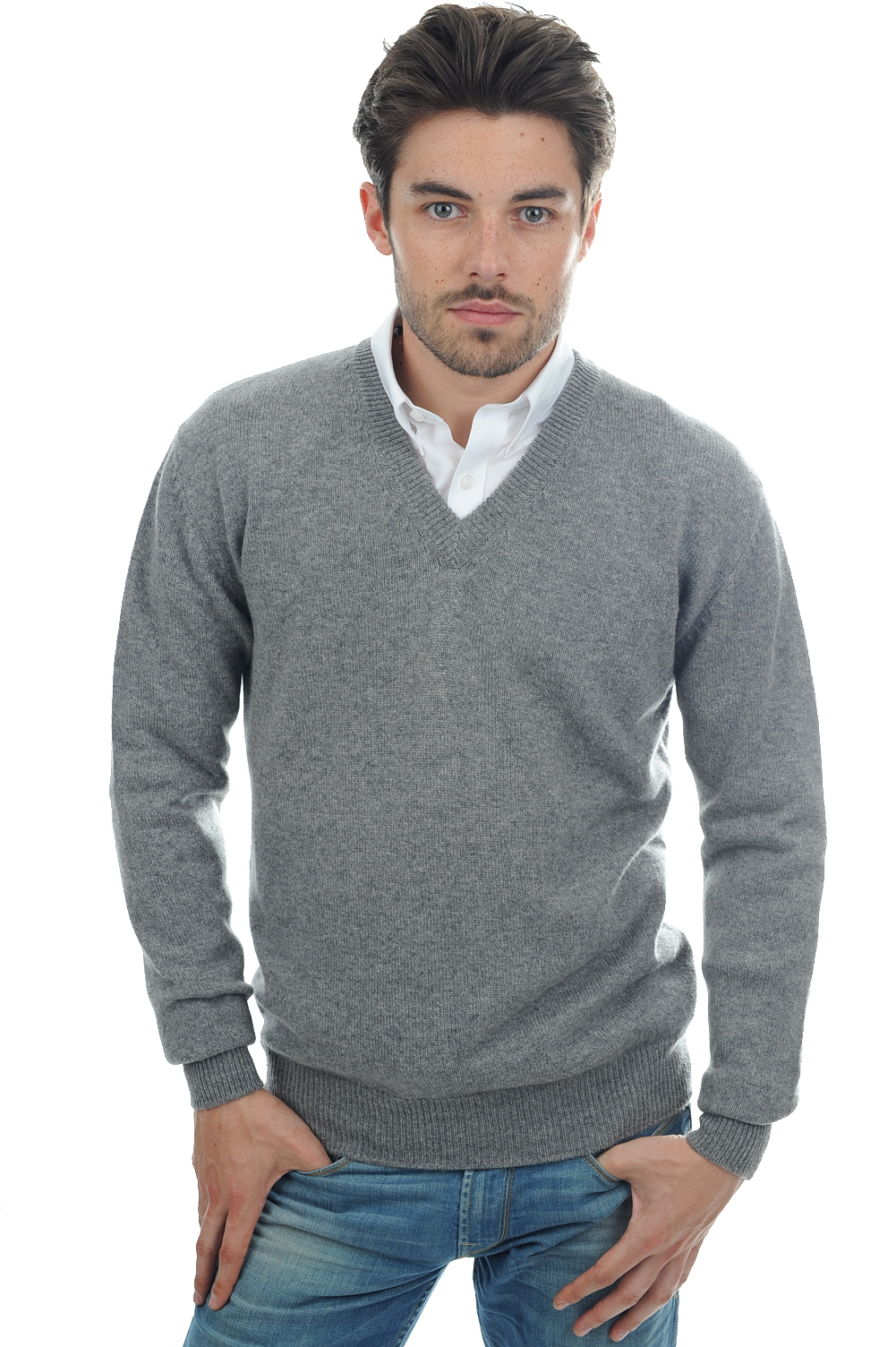 Cashmere kaschmir pullover herren v ausschnitt hippolyte 4f grau meliert 2xl