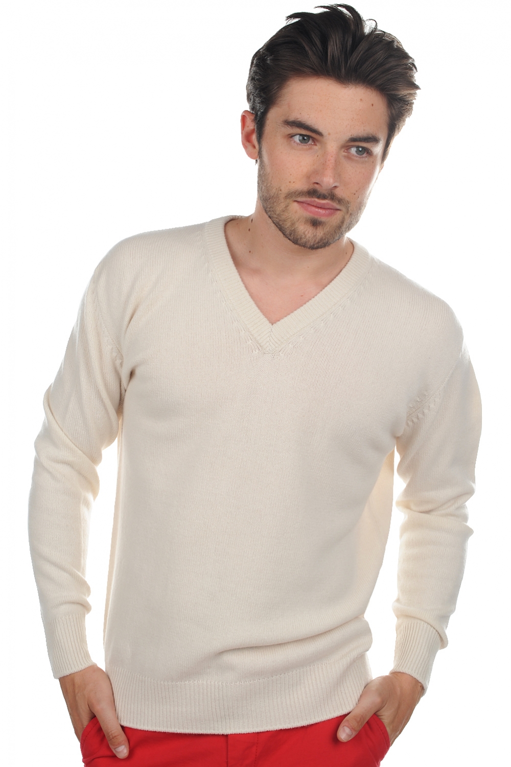 Cashmere kaschmir pullover herren v ausschnitt hippolyte 4f natural ecru 4xl