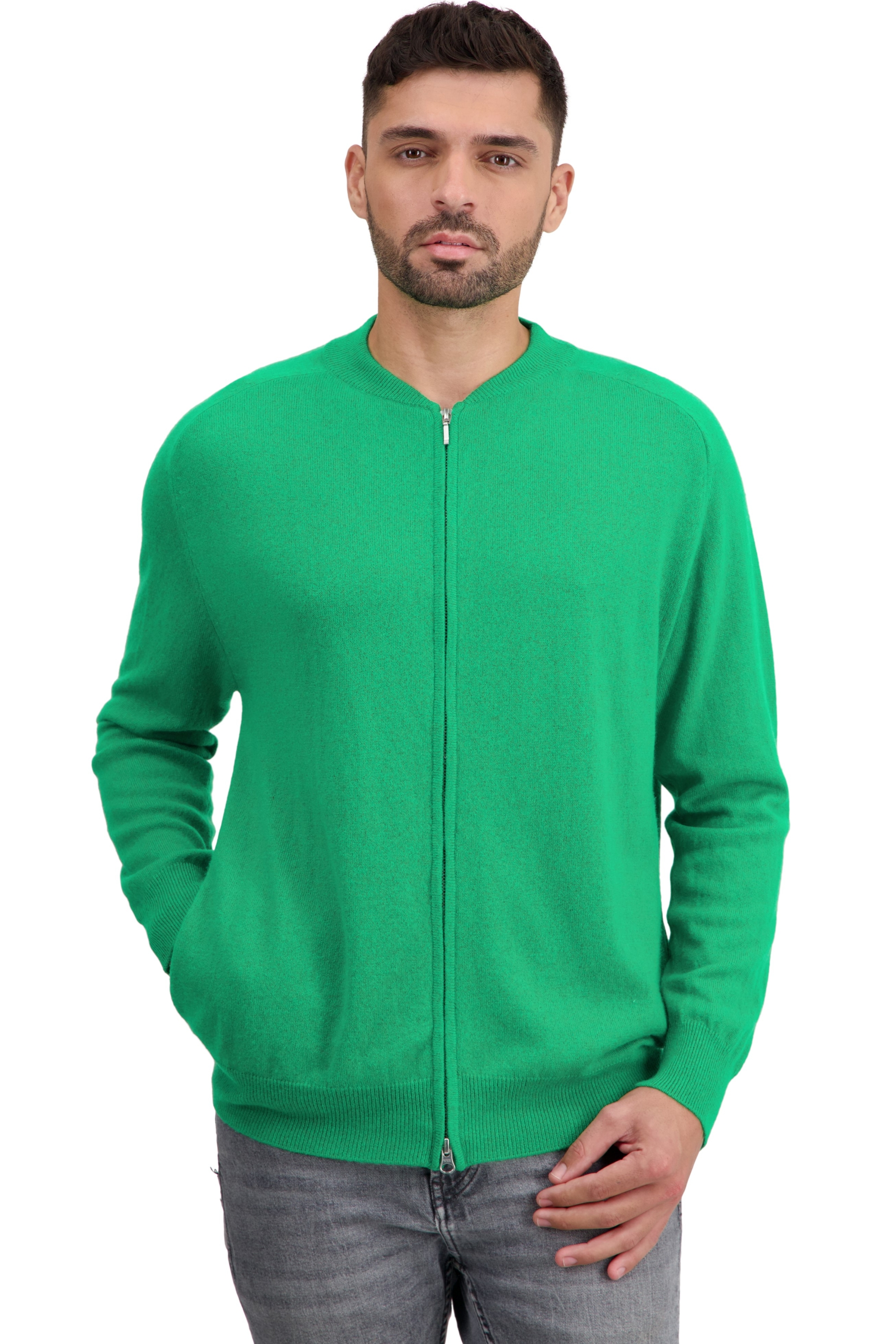 Cashmere kaschmir pullover herren zip kapuze tajmahal new green l