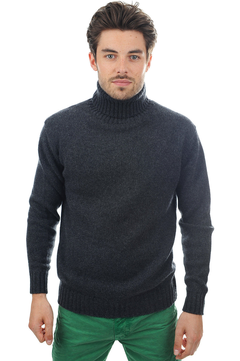 Kaschmirpullover, 100 % Kaschmir, Herren, Rollkragen, gerade Schnittform, lange Ärmel, grob / 6 Fäden und mehr, normales Strickwerk, Mahogany