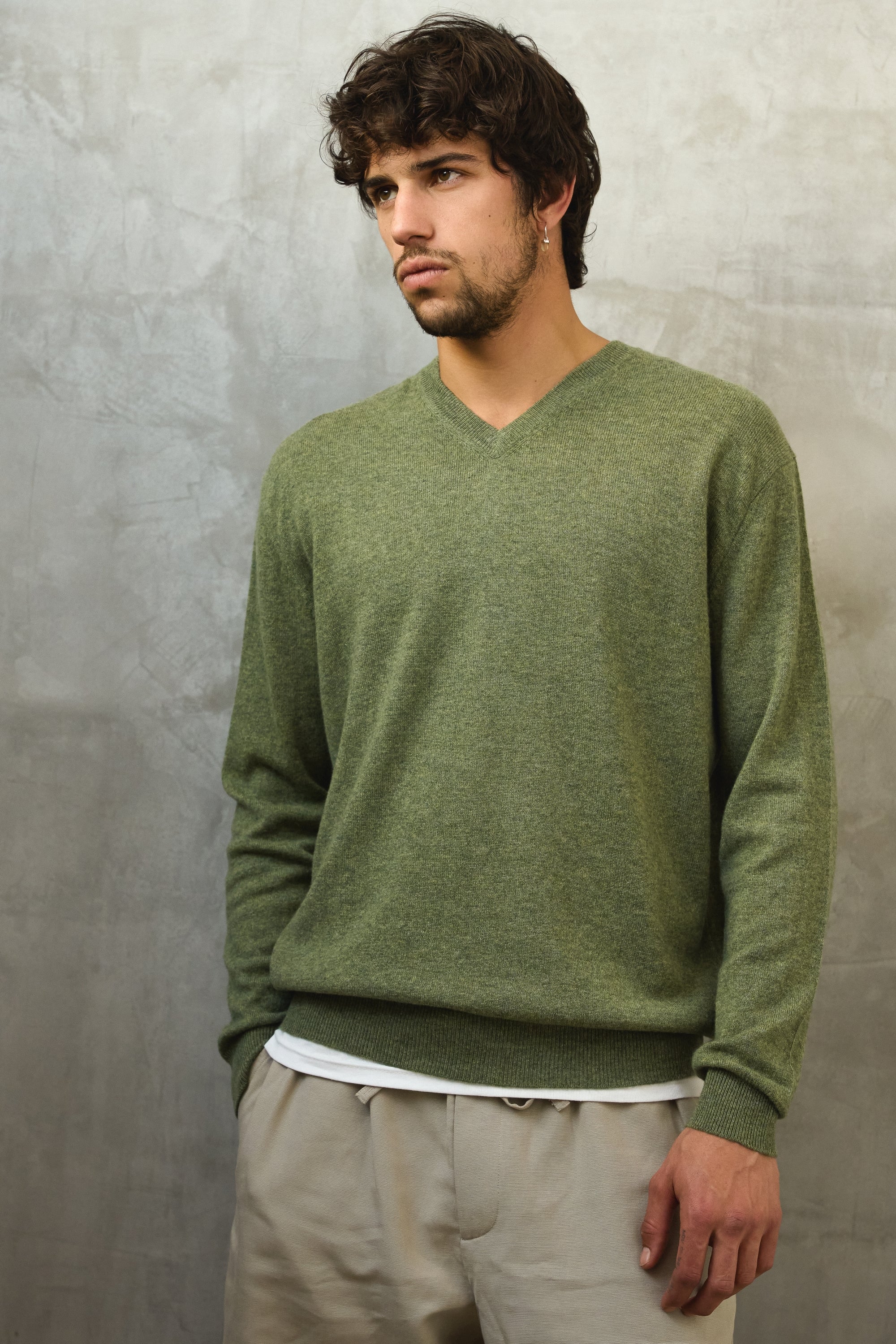 Gaspard Kaschmirpullover Herren - meliertes Grün - Mahogany