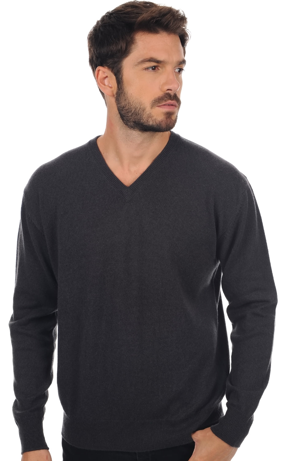 Pullover aus Kaschmir, 100 % Kaschmir, Herren, V-Ausschnitt, gerade Schnittform, lange Ärmel, normal / 2 und 4 Fäden, normaler Strick, Mahogany