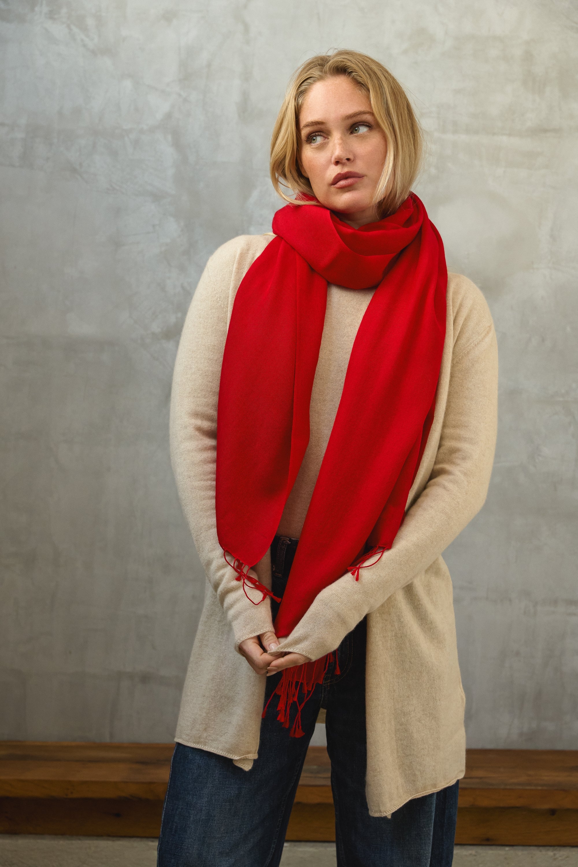 Platine aus Kaschmir und Seide Unisex - reines Rot - Mahogany