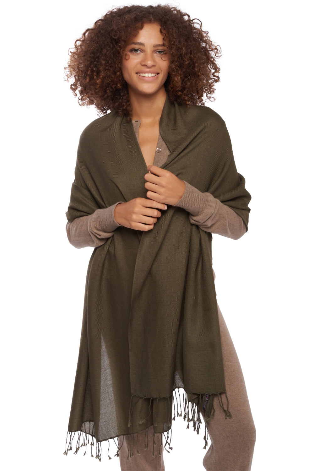 Diamant aus gemischtem Kaschmir - khaki - Mahogany