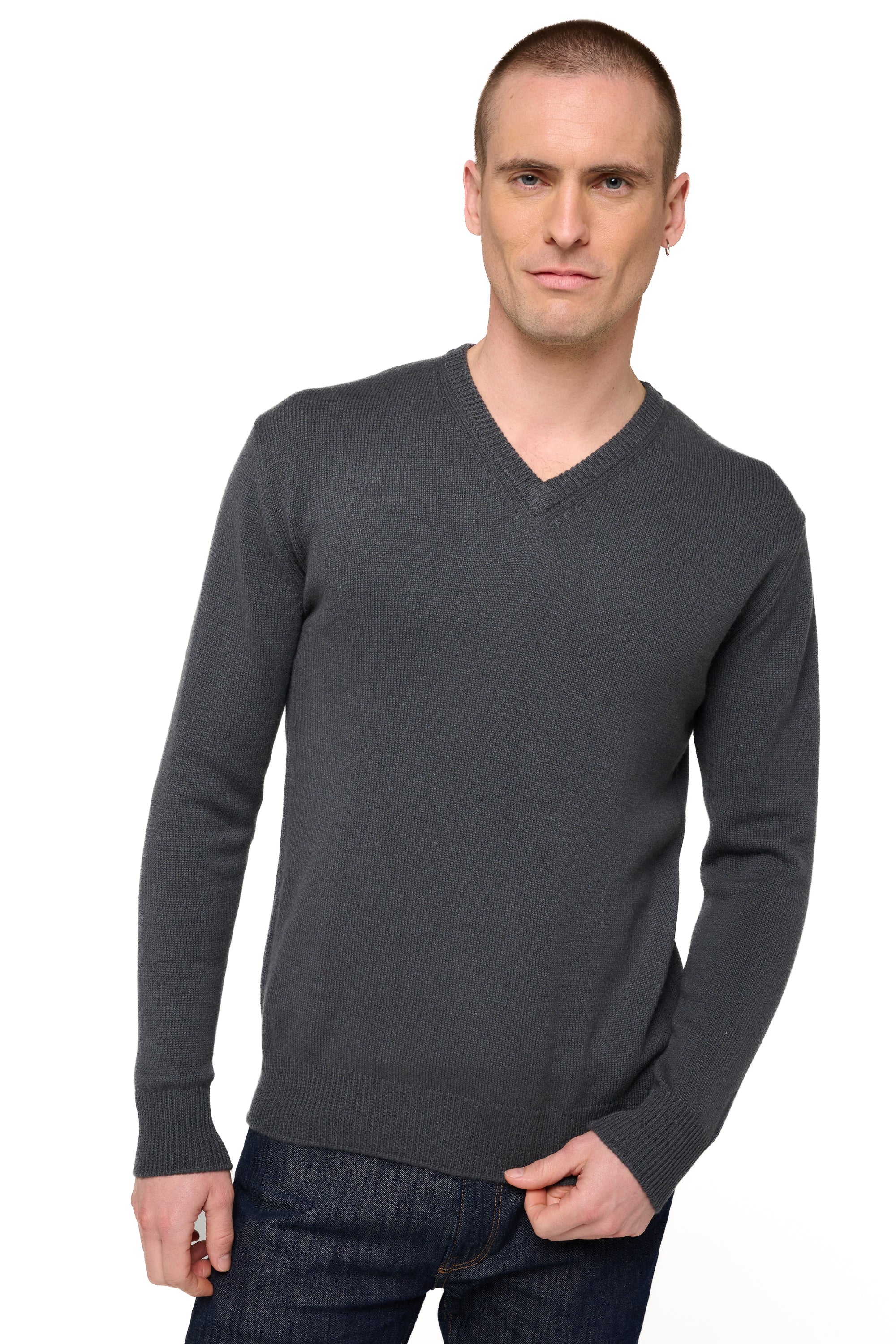 Pullover aus Kaschmir, 100 % Kaschmir, Herren, V-Ausschnitt, gerade Schnittform, lange Ärmel, normal / 2 und 4 Fäden, normaler Strick, Mahogany
