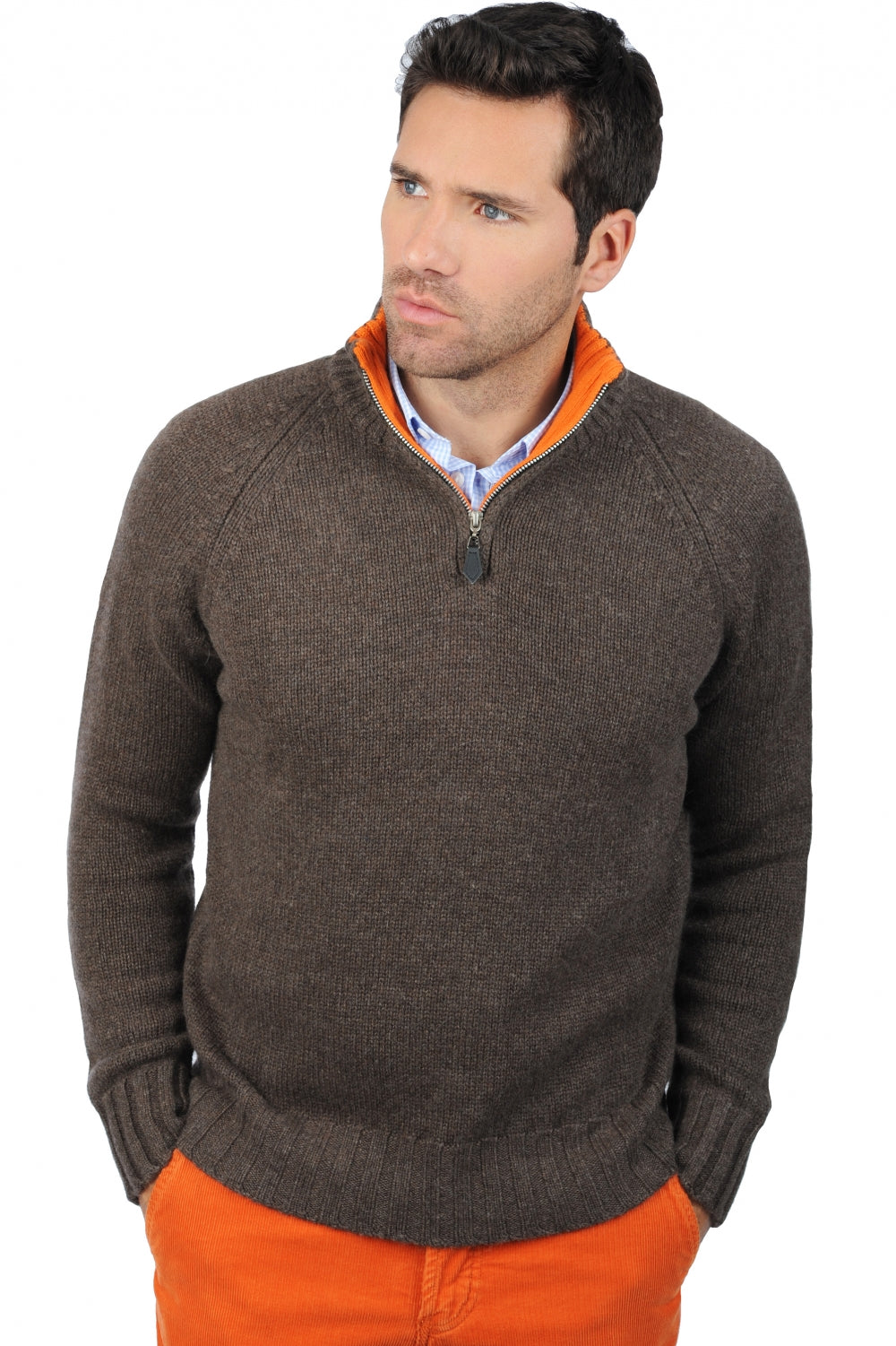Olivier aus Kaschmir für Herren - Meliertes Braun/Orange - Mahogany