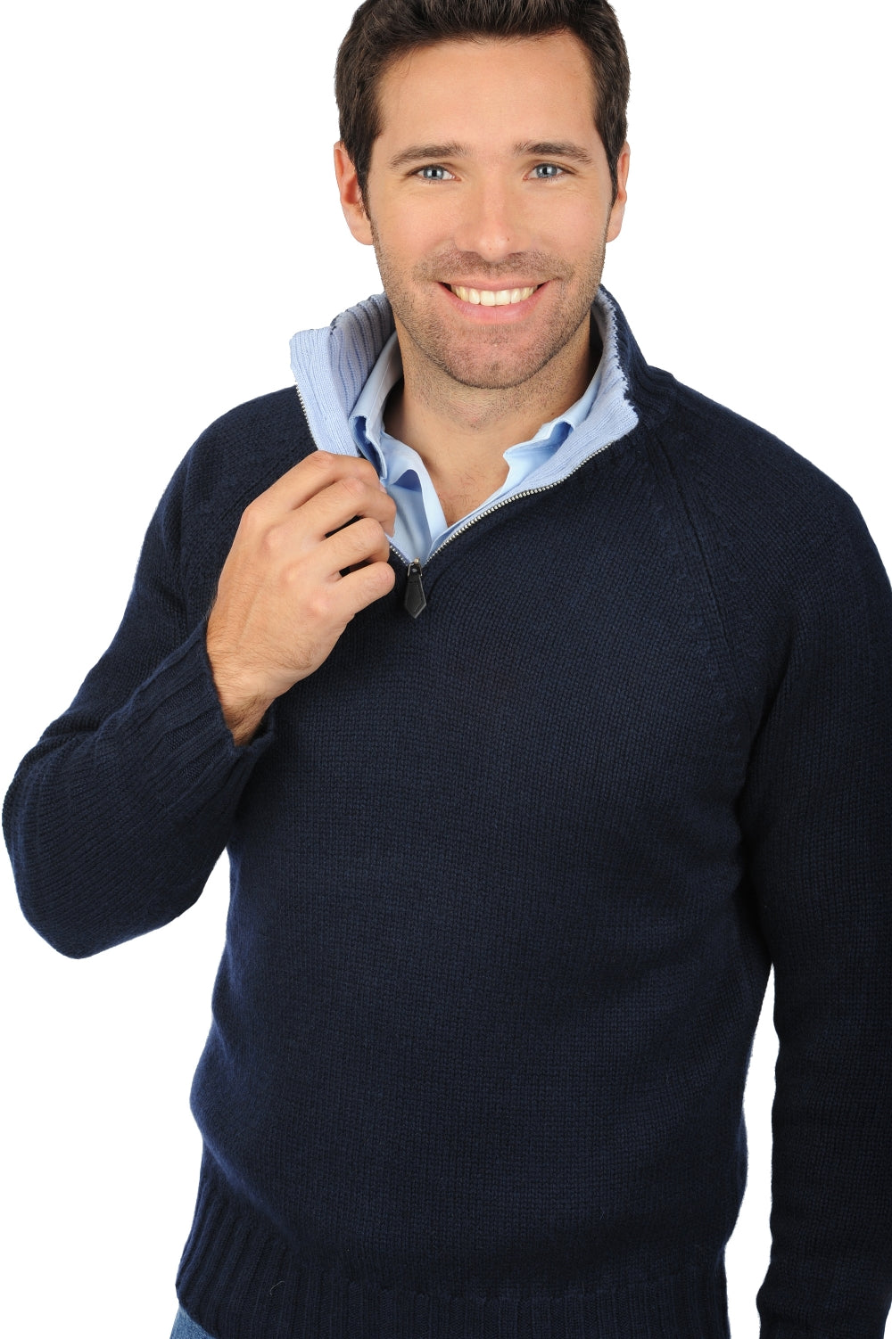 Olivier aus Kaschmir für Herren - Dunkelmarineblau/Himmelblau - Mahogany