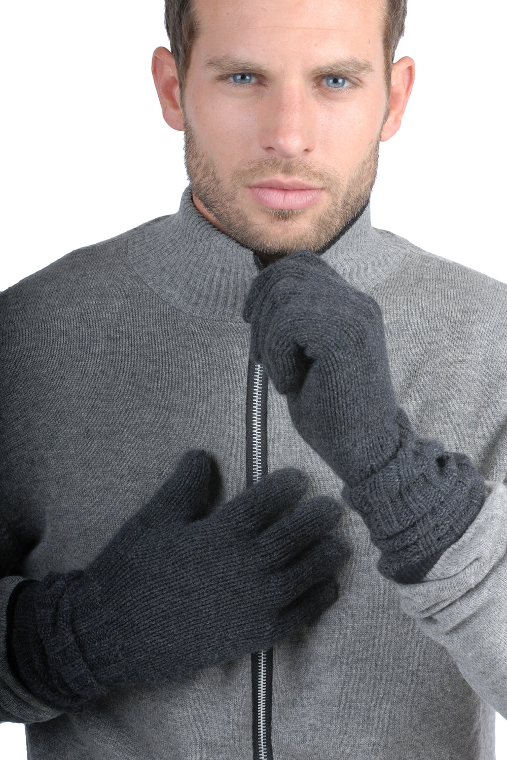 Kaschmir-Handschuhe, 100 % Kaschmir, Herren, grobe Strickart / 6 Fäden und mehr, normales Strickbild, Mahogany