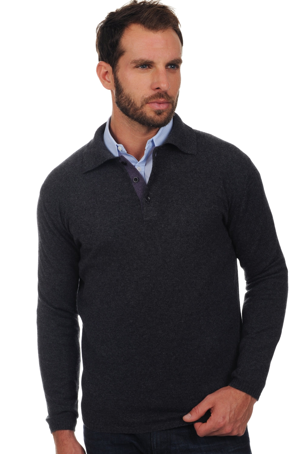 Scott aus Kaschmir Herren - anthrazit meliert-brombeere - Mahogany