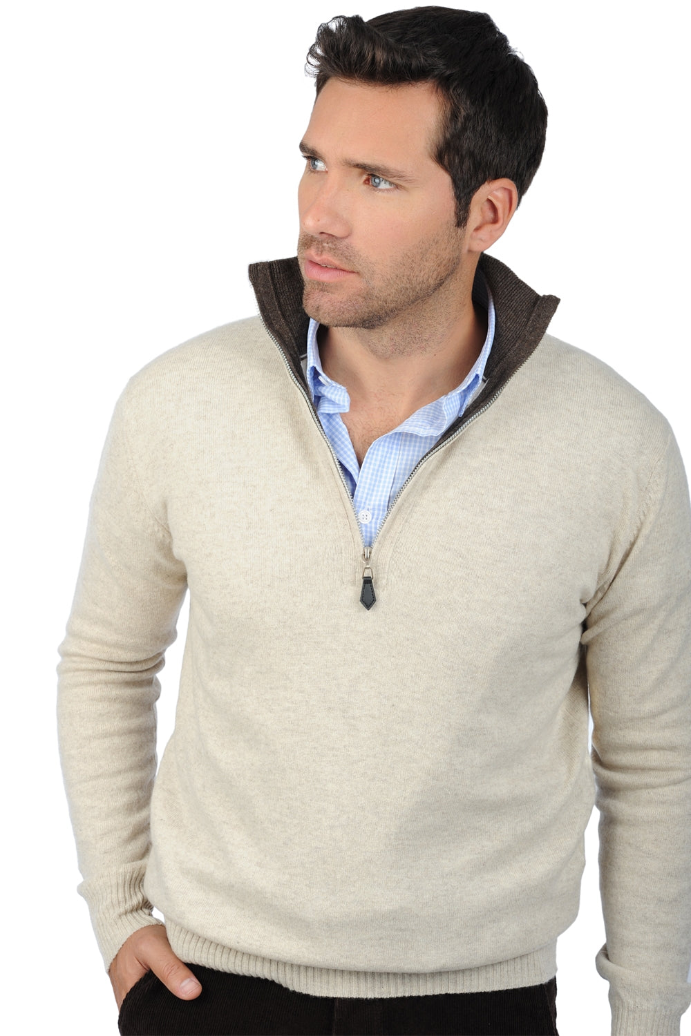 Henri Kaschmirpullover Herren - ecru meliert-braun meliert - Mahogany