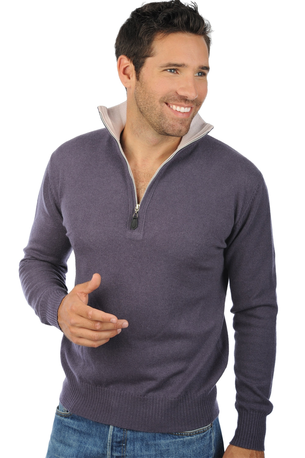 Henri Kaschmirpullover Herren - brombeere-blassrosa - Mahogany