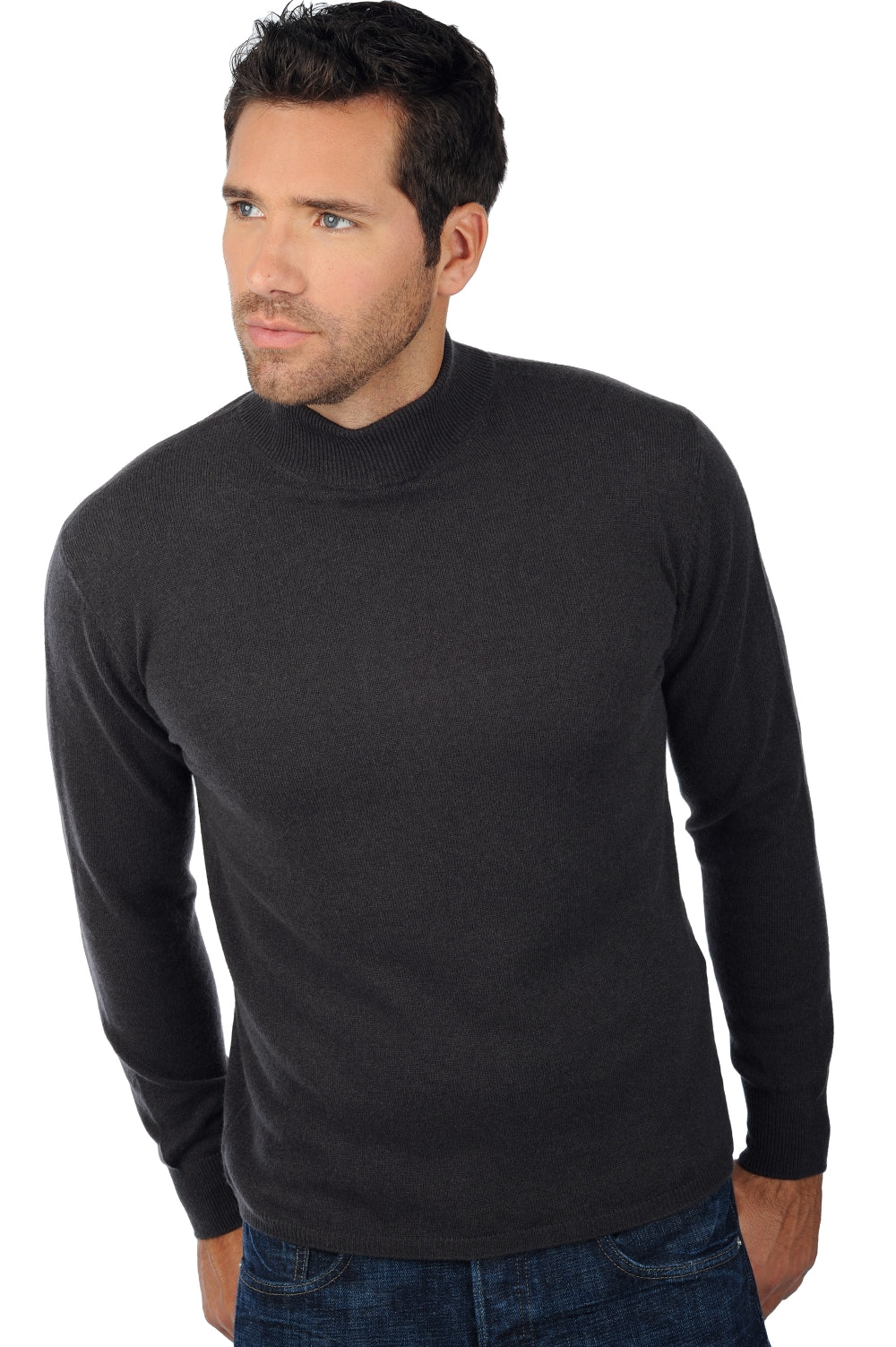 Kaschmirpullover, 100 % Kaschmir, Herren, Stehkragen / Schornsteinkragen, gerader Schnitt, lange Ärmel, normal / 2 und 4 Fäden, normales Strickwerk, Mahogany
