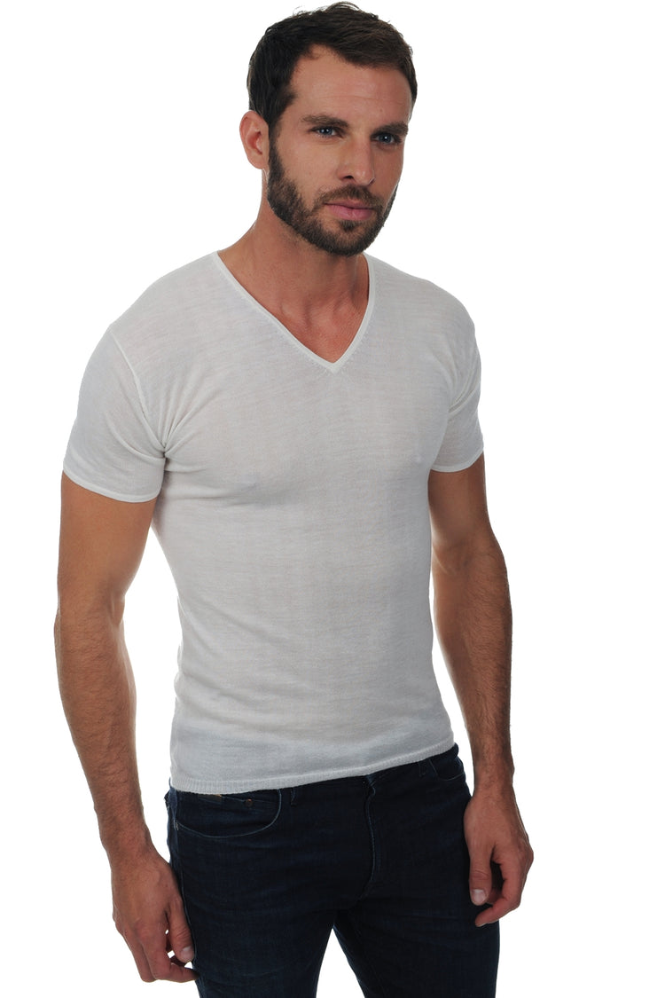 T-Shirt aus Kaschmirflaum, 100 % Kaschmirflaum, Herren, V-Ausschnitt, schmale Passform, kurze Ärmel, Mahogany