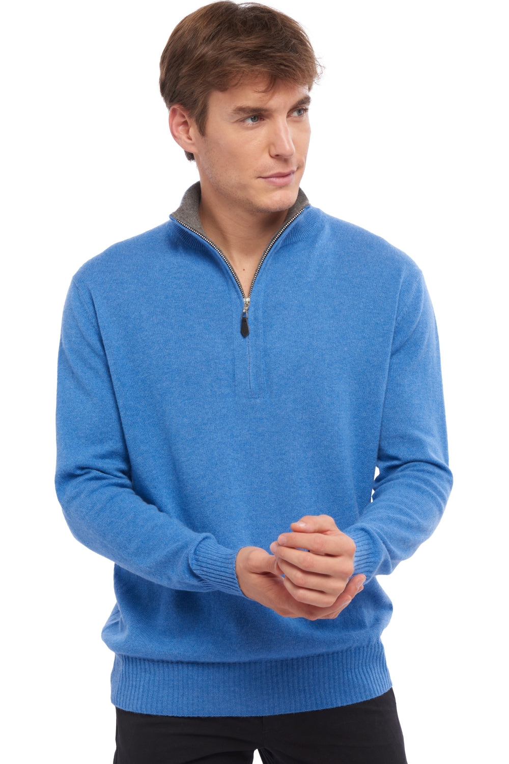 Henri Kaschmirpullover Herren - blau meliert-marmotte meliert - Mahogany