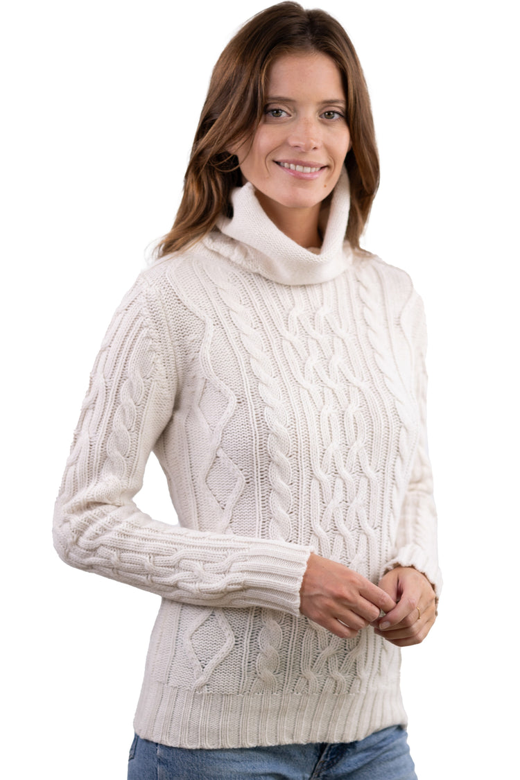Kaschmirpullover, 100 % Kaschmir, Damen, Rollkragen, gerader Schnitt, lange Ärmel, grob / 6 Fäden und mehr, Zopfmuster, Mahogany