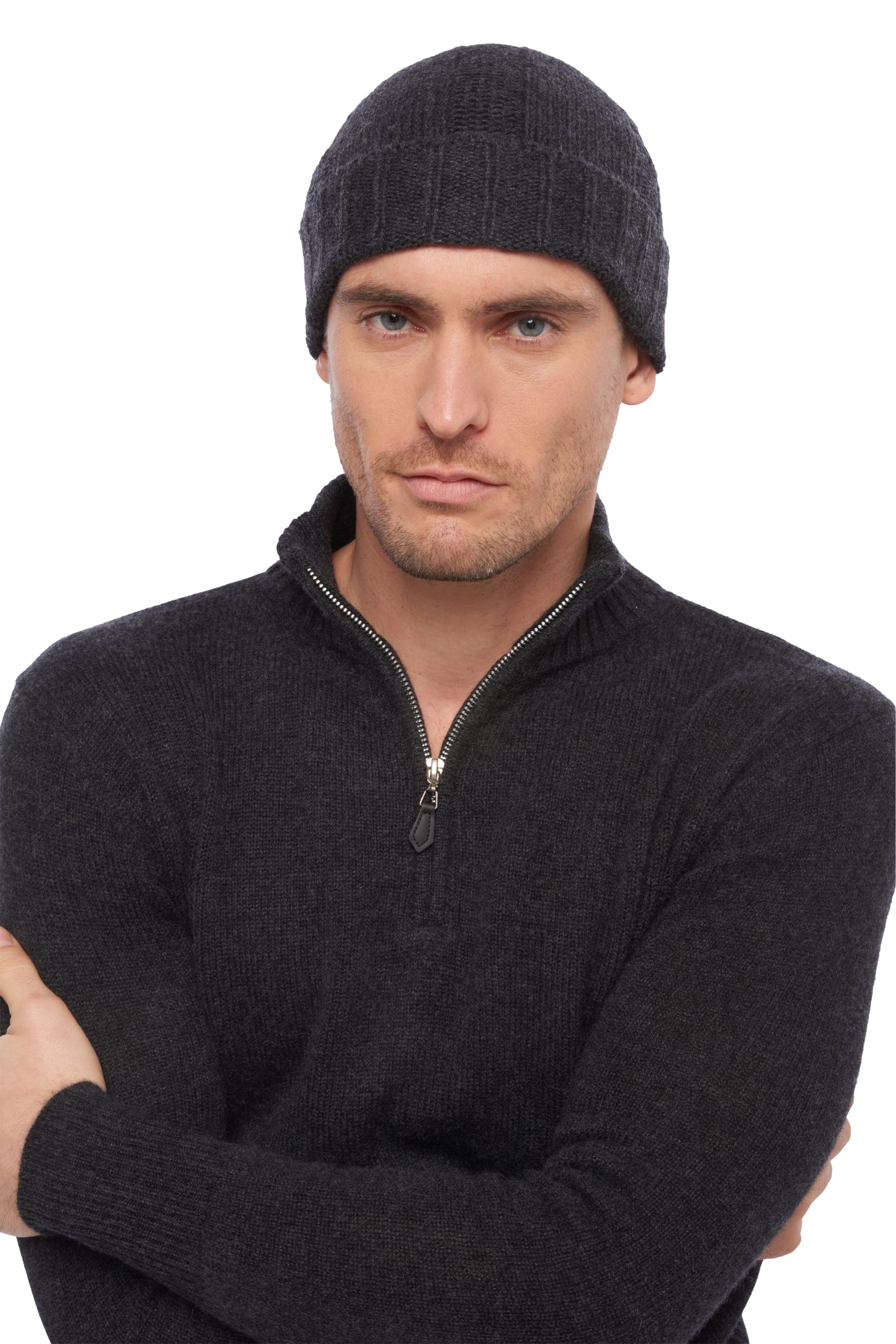 Mütze aus Kaschmir, 100 % Kaschmir, Herren, grob / 6-fädig und mehr, gerippt, Mahogany