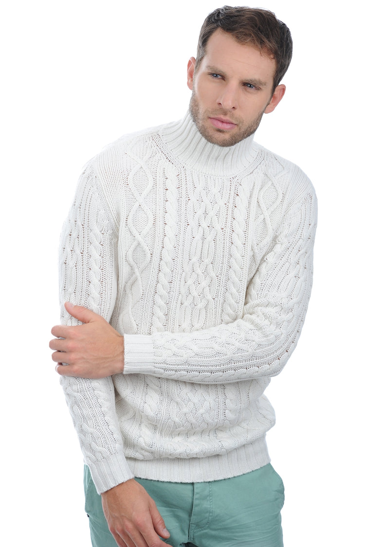 Kaschmirpullover, 100 % Kaschmir, Herren, Rollkragen, gerader Schnitt, lange Ärmel, grobe Strickung / 6 Fäden und mehr, Zopfmuster, Mahogany