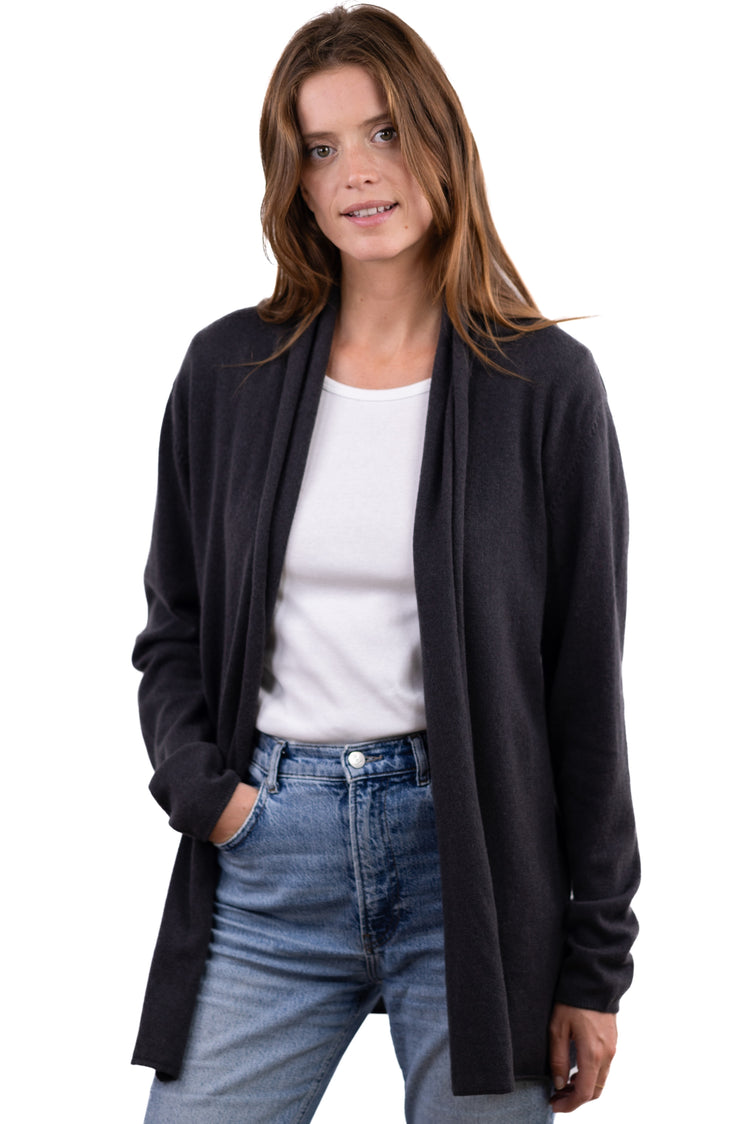 Jacke aus Kaschmir, 100 % Kaschmir, Damen, ohne Kragen, gerader Schnitt, lange Ärmel, fein, , Mahogany