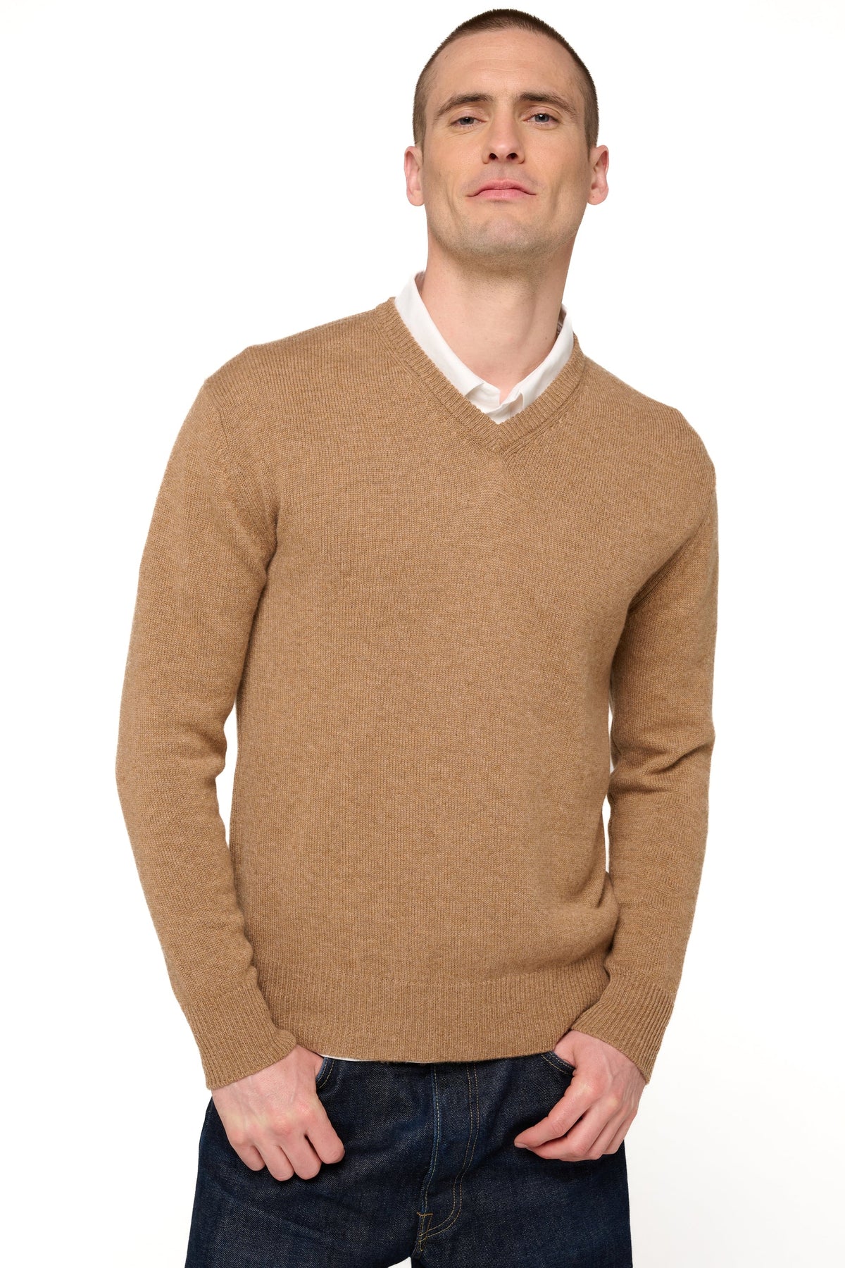 Hippolyte 4F Kaschmirpullover Herren - meliertes Kamel - Mahogany