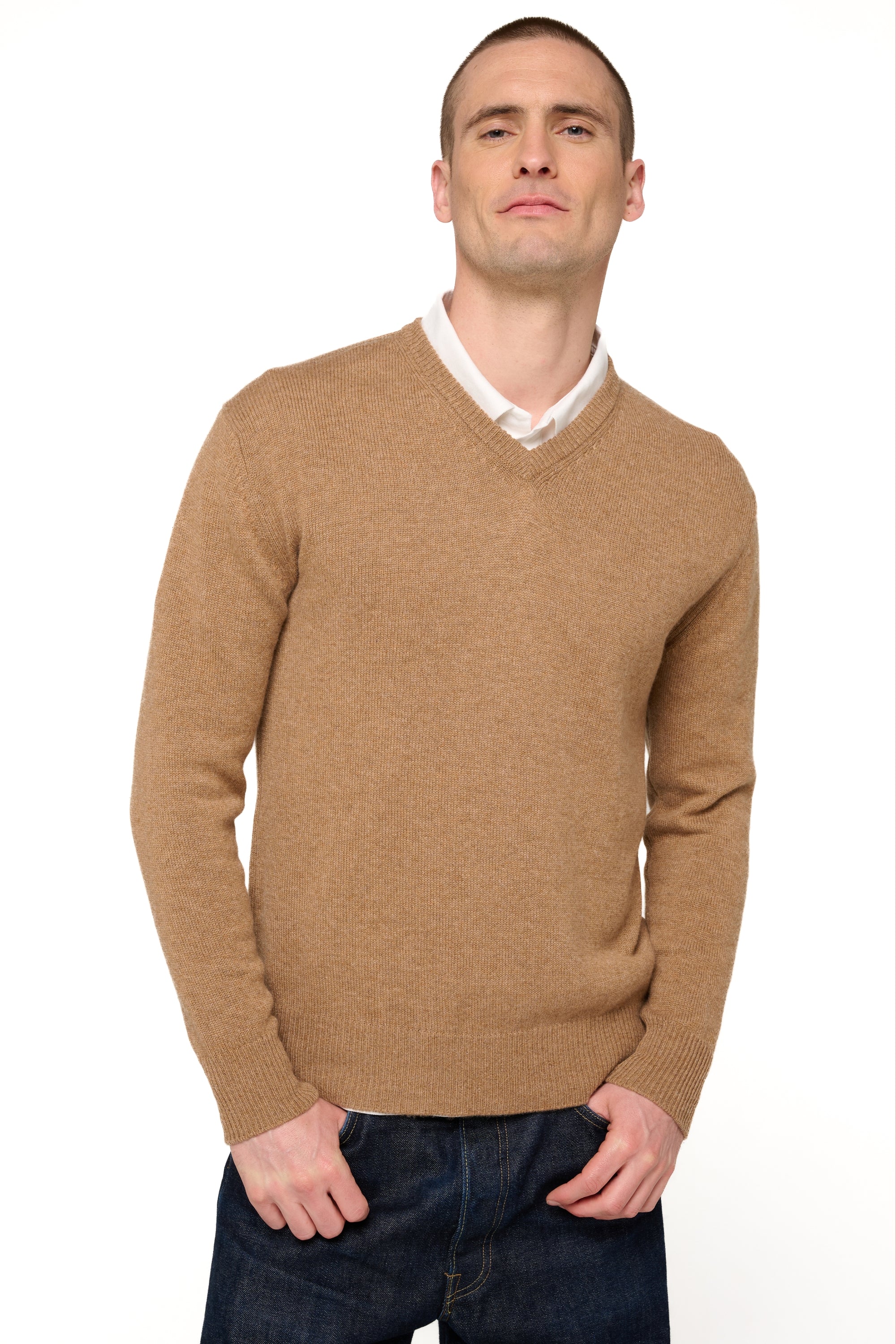 Hippolyte 4F Kaschmirpullover Herren - meliertes Kamel - Mahogany