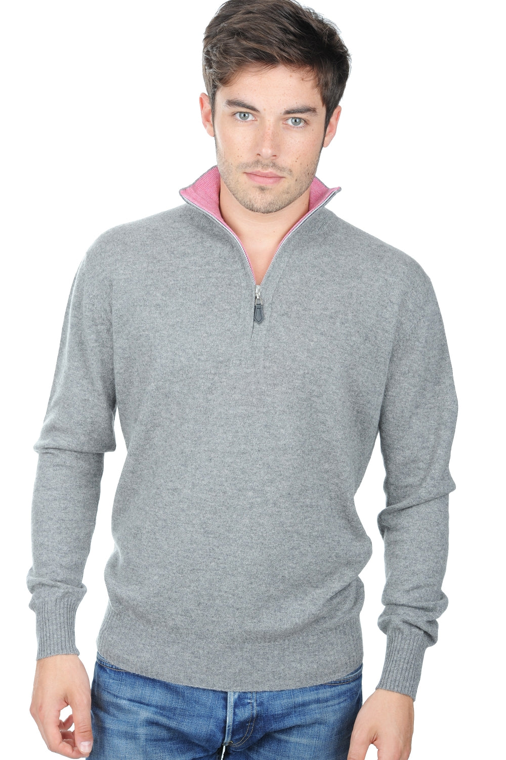 Henri Kaschmirpullover Herren - grau meliert-bubble gum - Mahogany