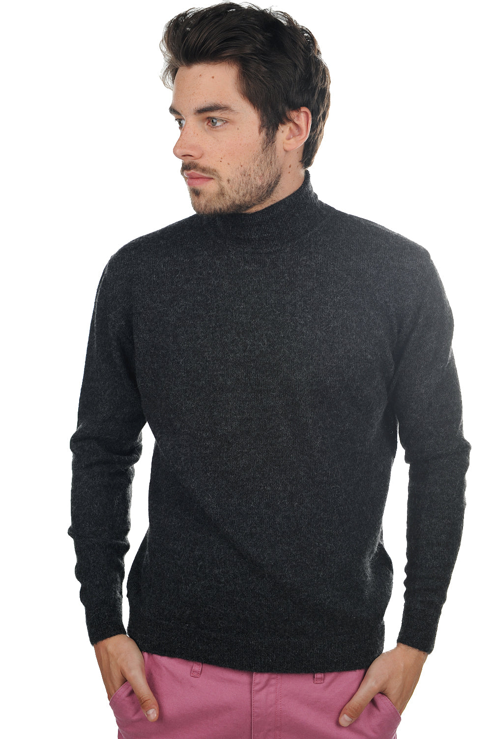 Pullover aus Baby-Alpaka, 100 % Baby-Alpaka, Herren, Rollkragen, gerader Schnitt, lange Ärmel, normal / 2- und 4-fädig, normales Strickwerk, Mahogany