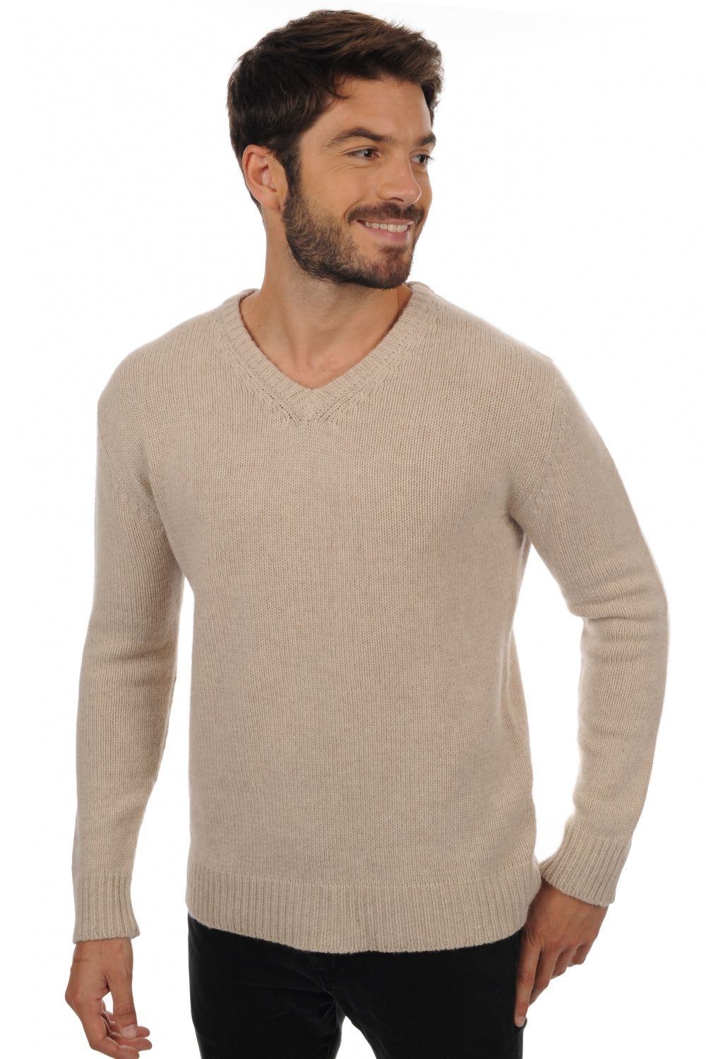Atman Kaschmirpullover Herren - meliertes Ecru - Mahogany