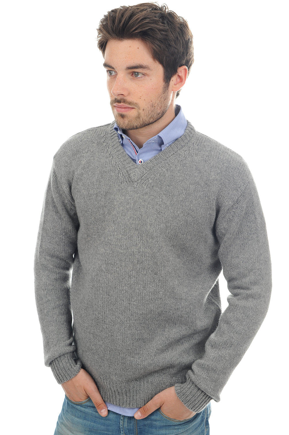 Atman Kaschmirpullover Herren - meliertes Grau - Mahogany