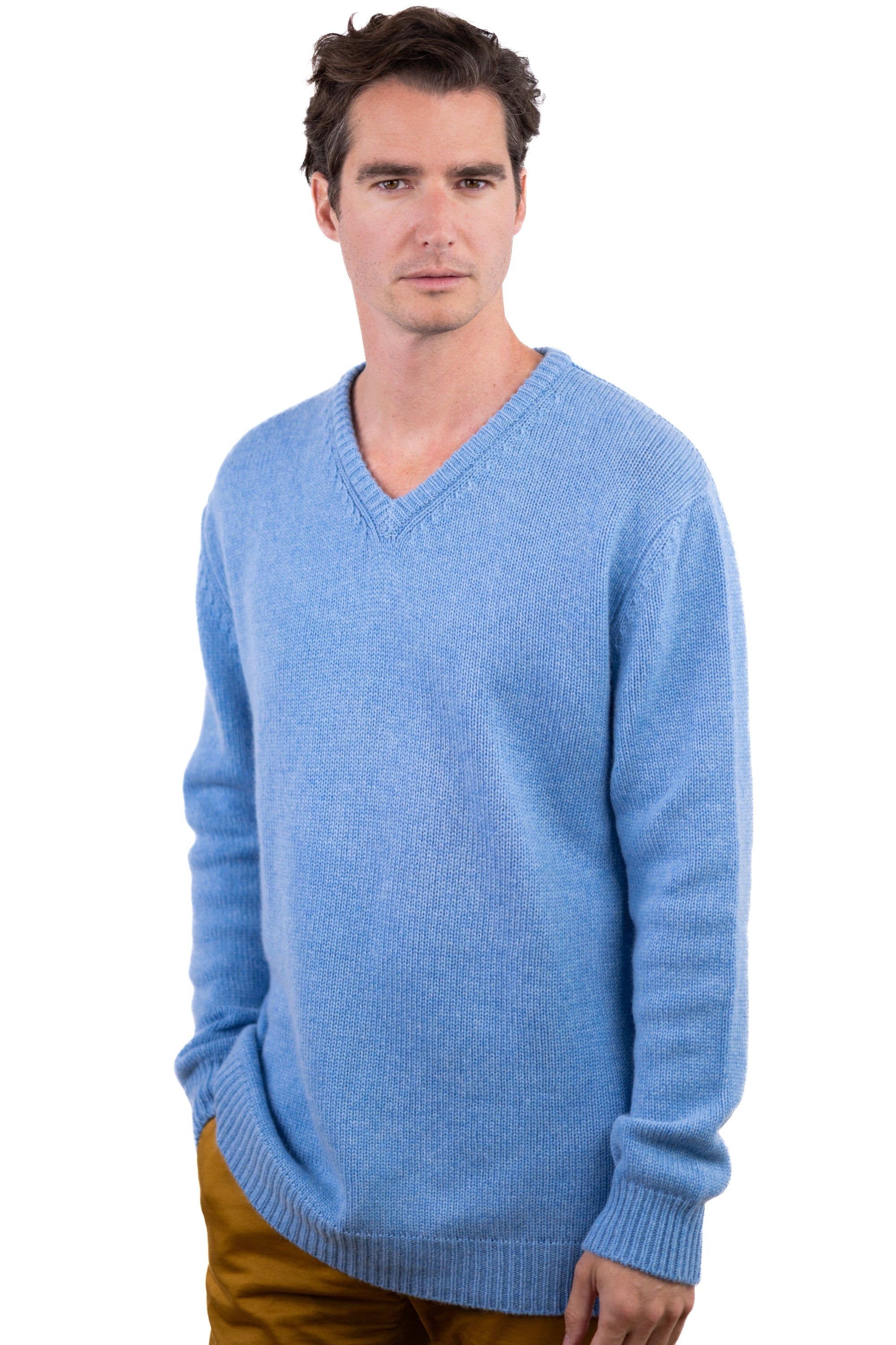 Atman Kaschmirpullover Herren - meliertes Azurblau - Mahogany