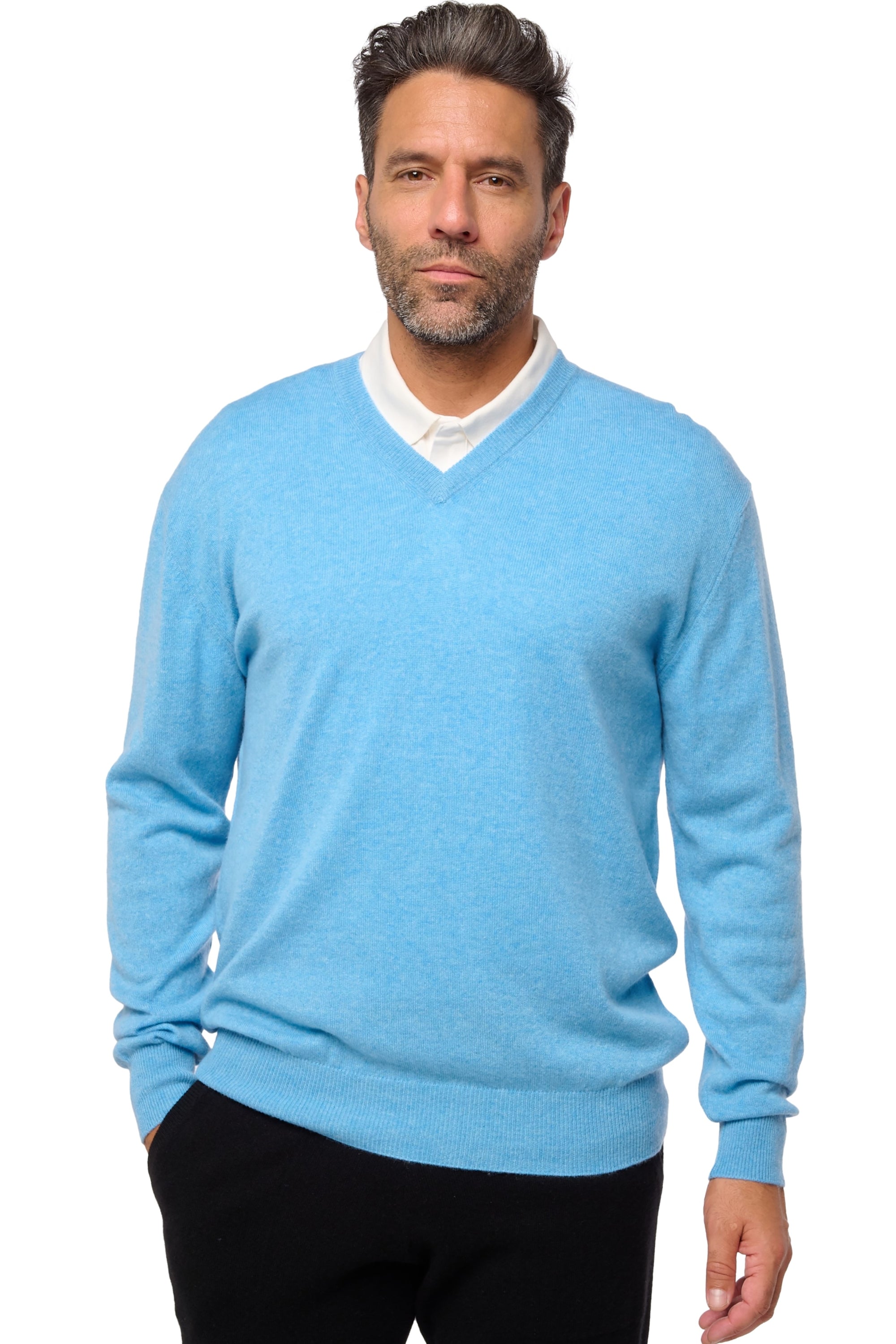 Hippolyte Kaschmirpullover Herren - meliertes Azurblau - Mahogany