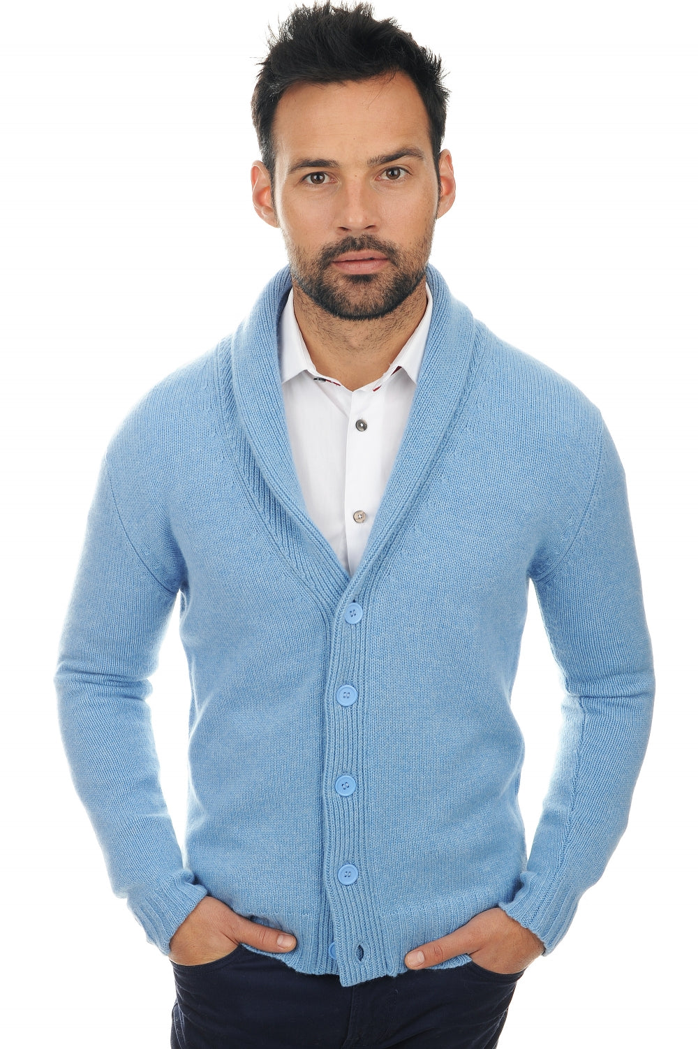 Jovan Kaschmirpullover Herren - meliertes Azurblau - Mahogany