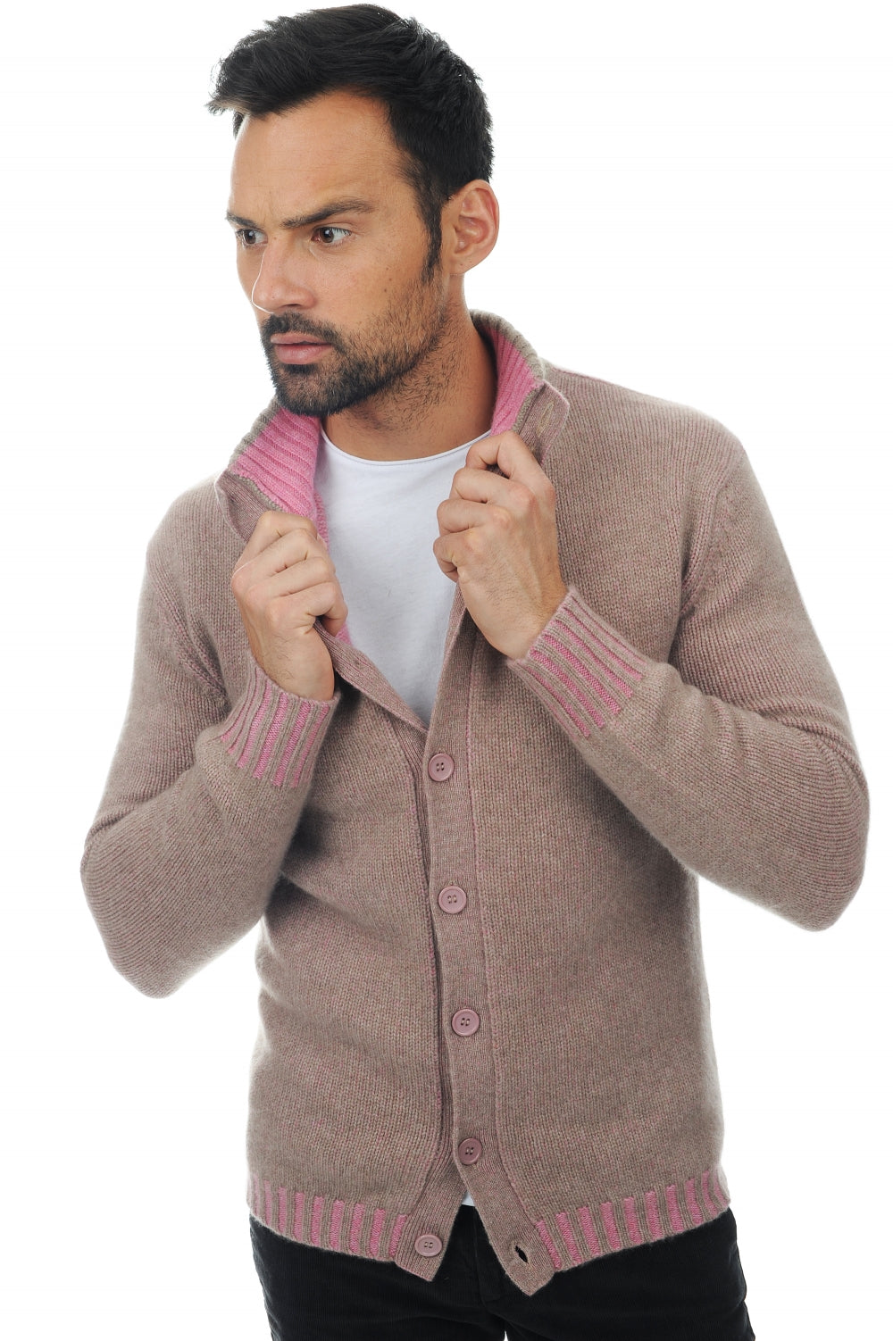 Jo Kaschmirpullover Herren - Natural Brown-Bubble Gum - Mahogany