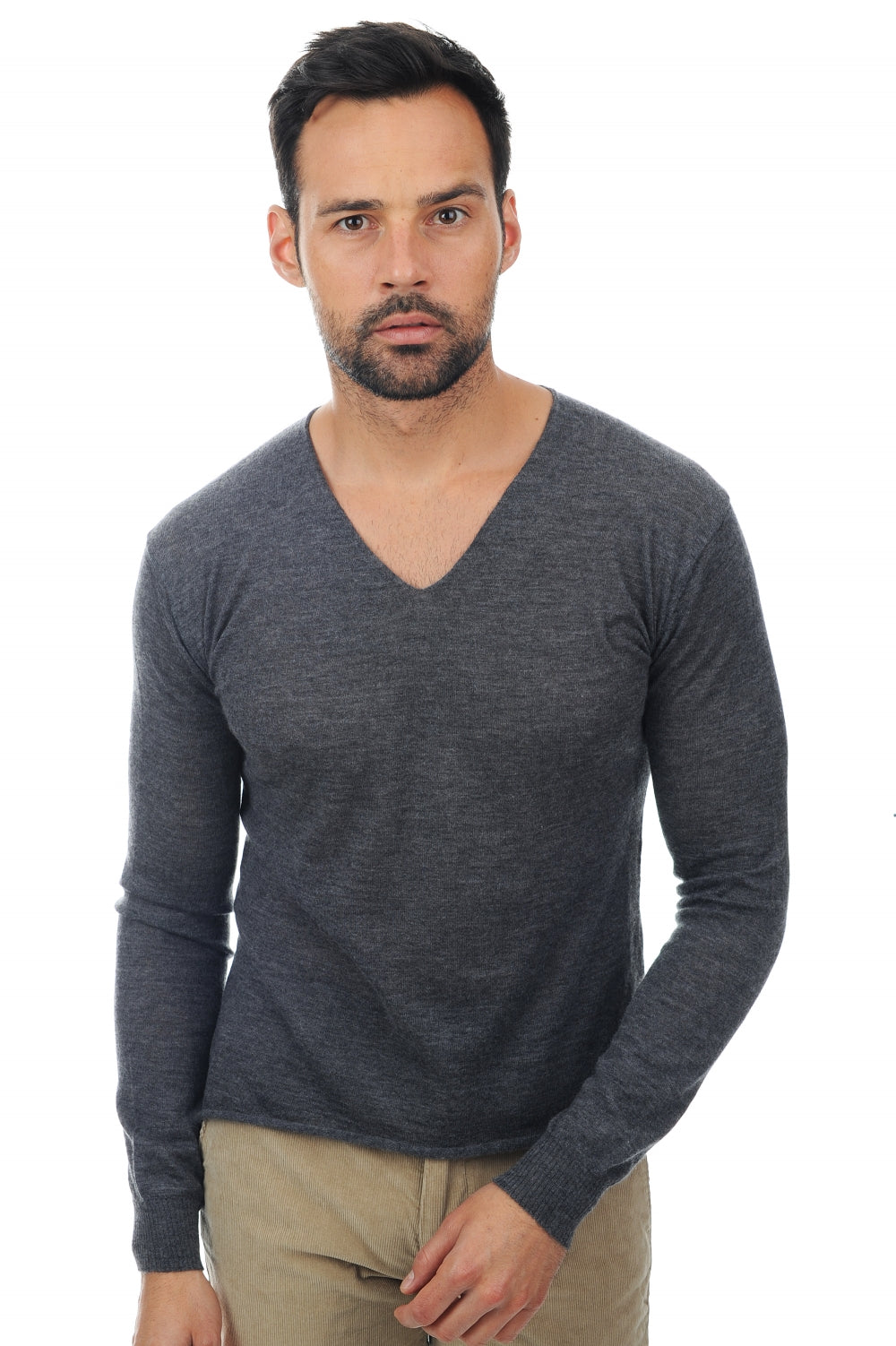 Pullover aus Kaschmirduvet, 100 % Kaschmirduvet, Herren, V-Ausschnitt, taillierte Passform, lange Ärmel, normal / 2- und 4-fädig, normales Strickbild, Mahogany