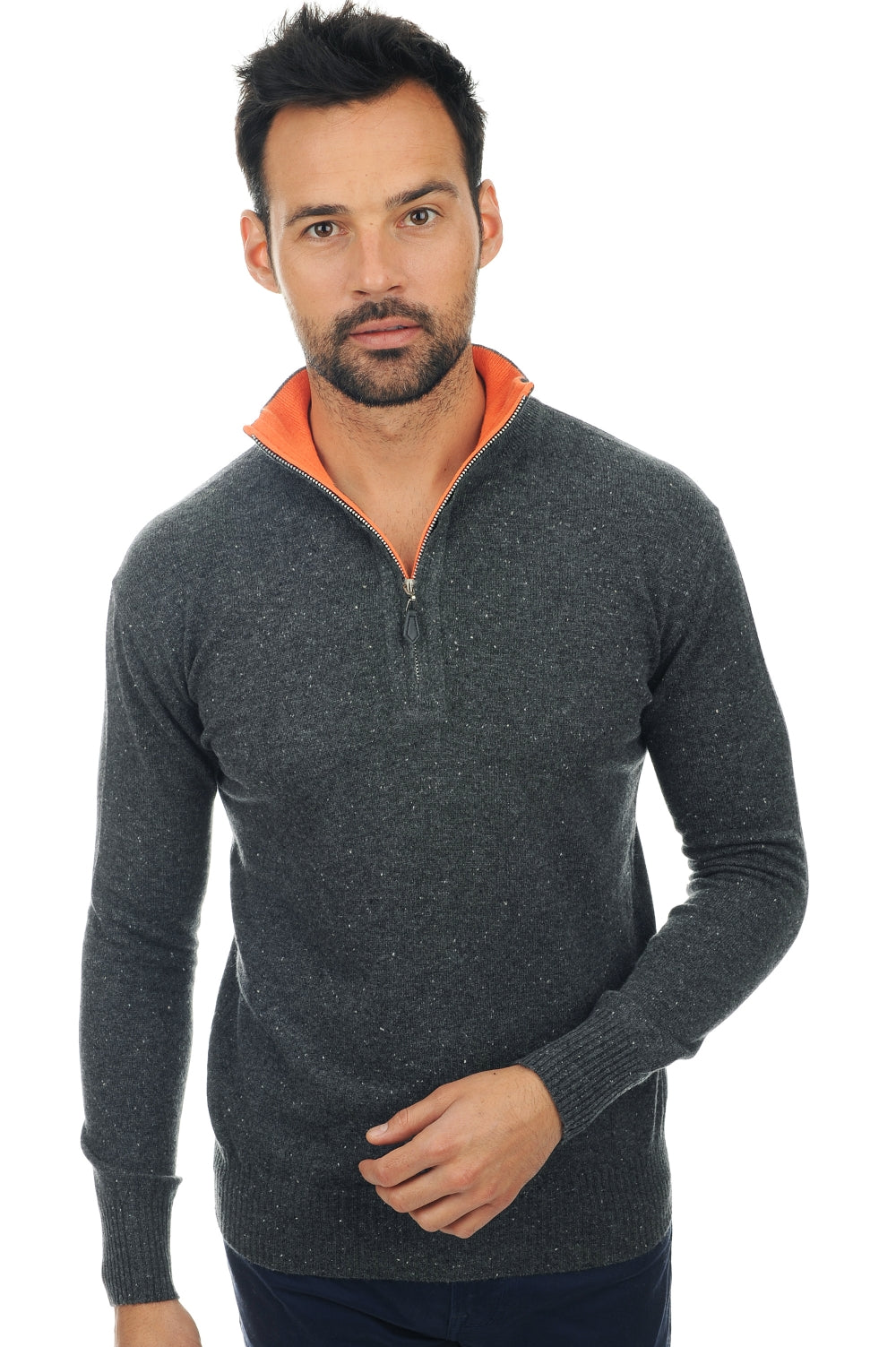 Henri Kaschmirpullover Herren - anthrazit gesprenkelt-neonorange - Mahogany