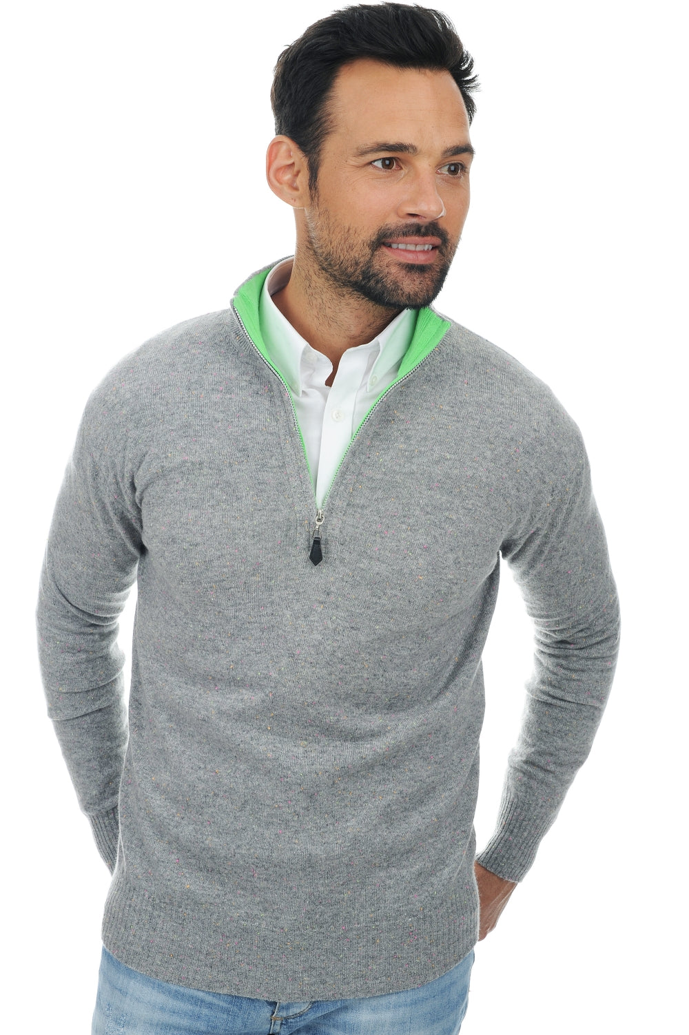 Henri Kaschmirpullover Herren - grau neon-grün neon - Mahogany